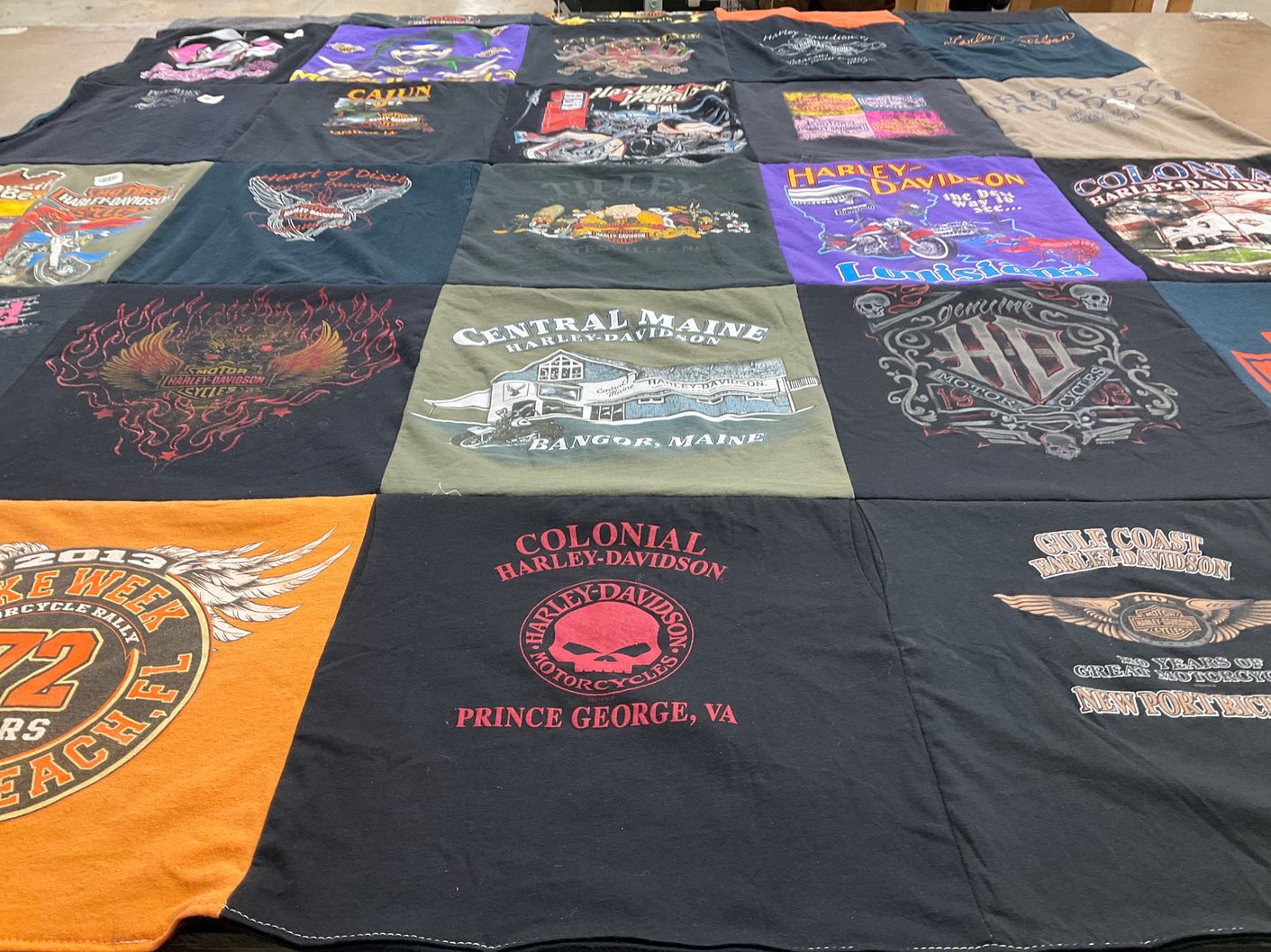 T-shirt quilt with motorcycles, biking themes by Laurie from LA