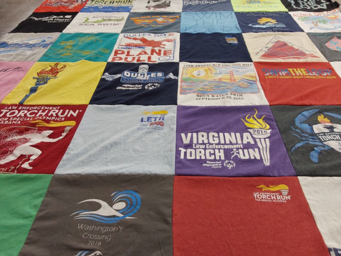 T-shirt quilt with swimming, special olympics themes by susan from VA