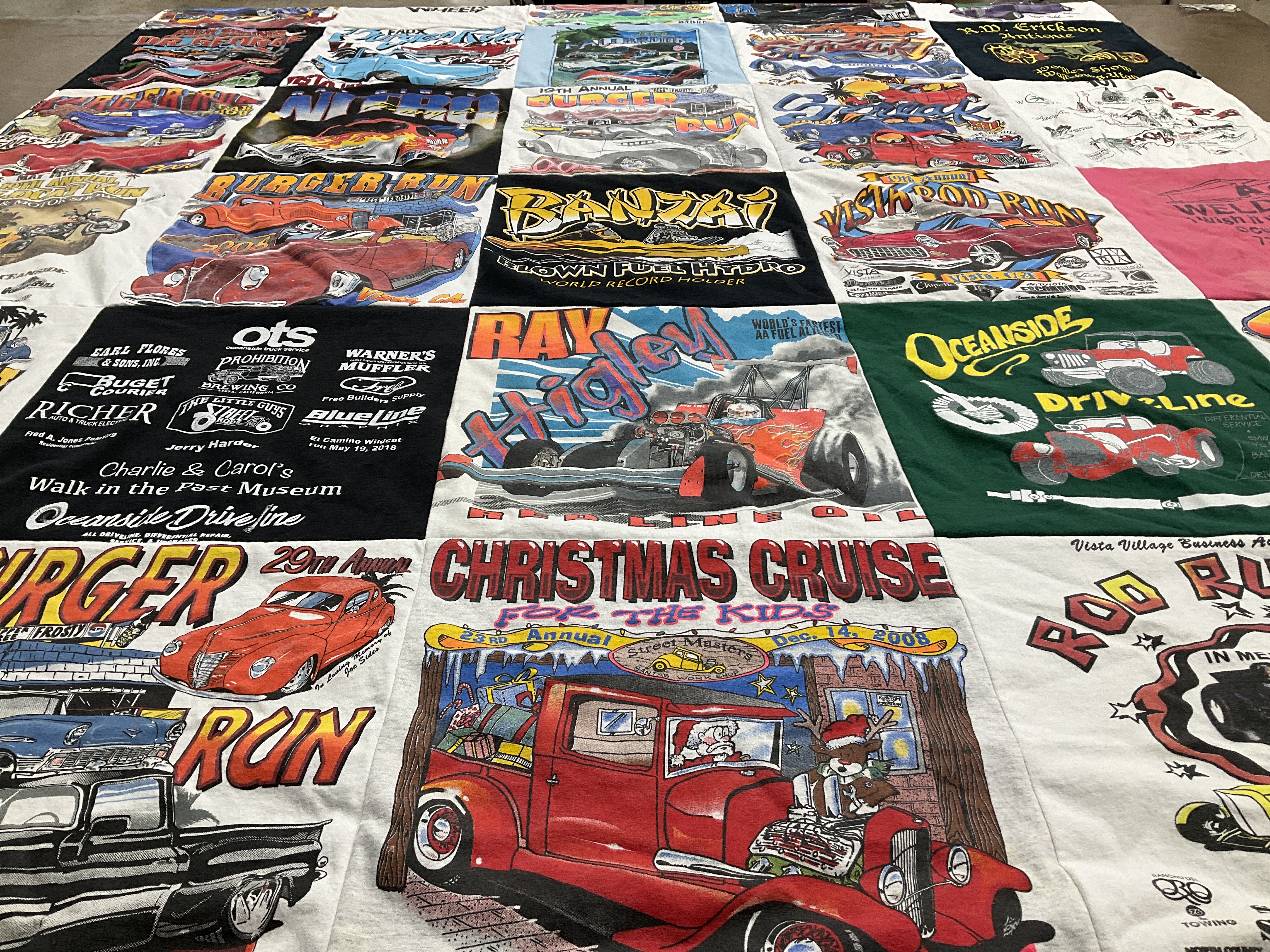 T-shirt quilt with cars, automobiles themes by Rochelle from CA