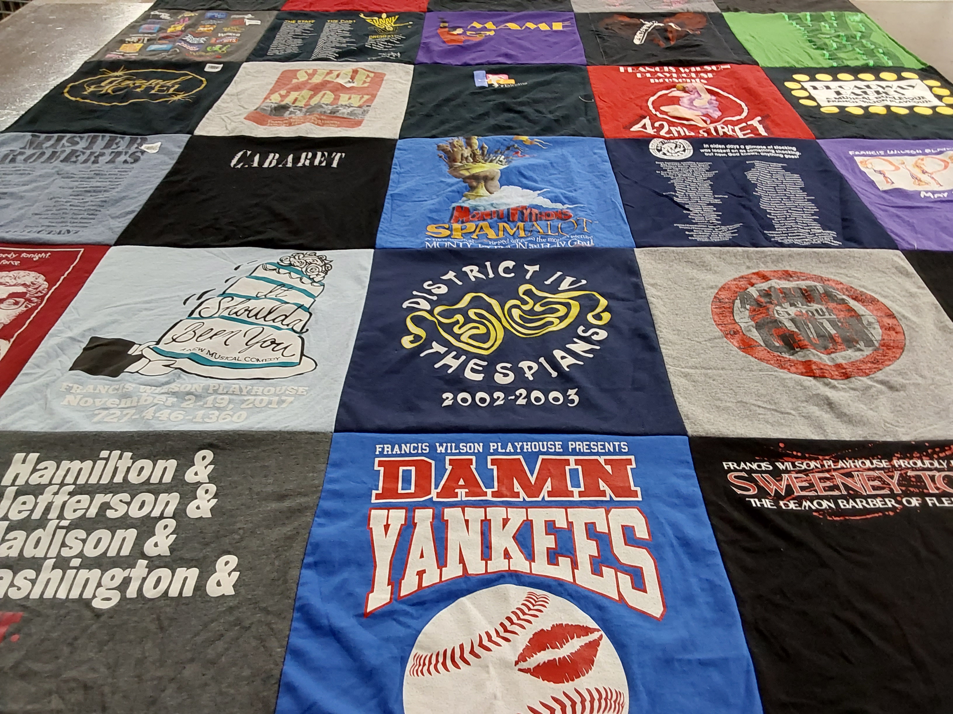 T-shirt quilt with theater, musicals themes by Melissa from FL