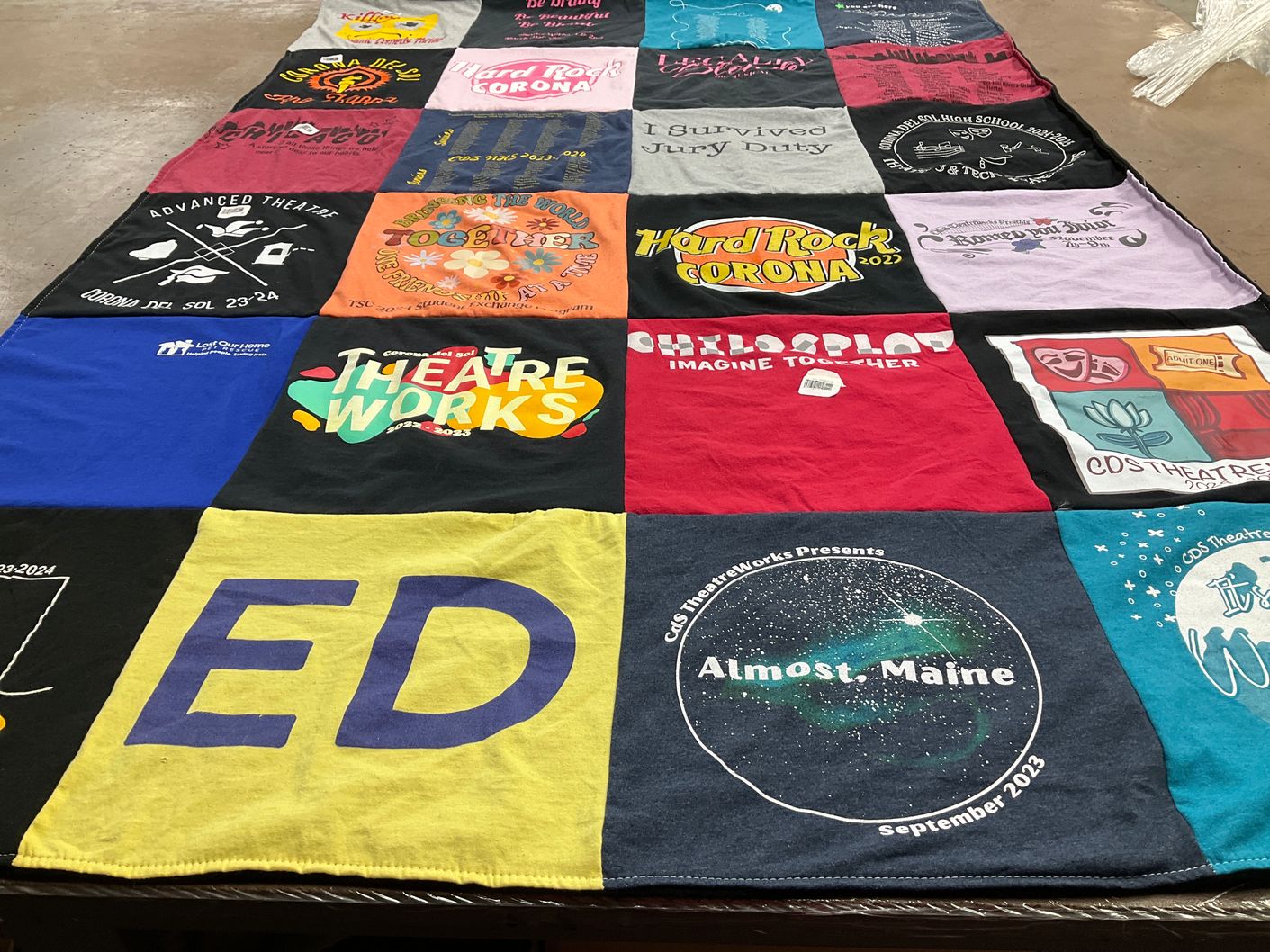 T-shirt quilt with theatre, drama themes by Cherie from AZ
