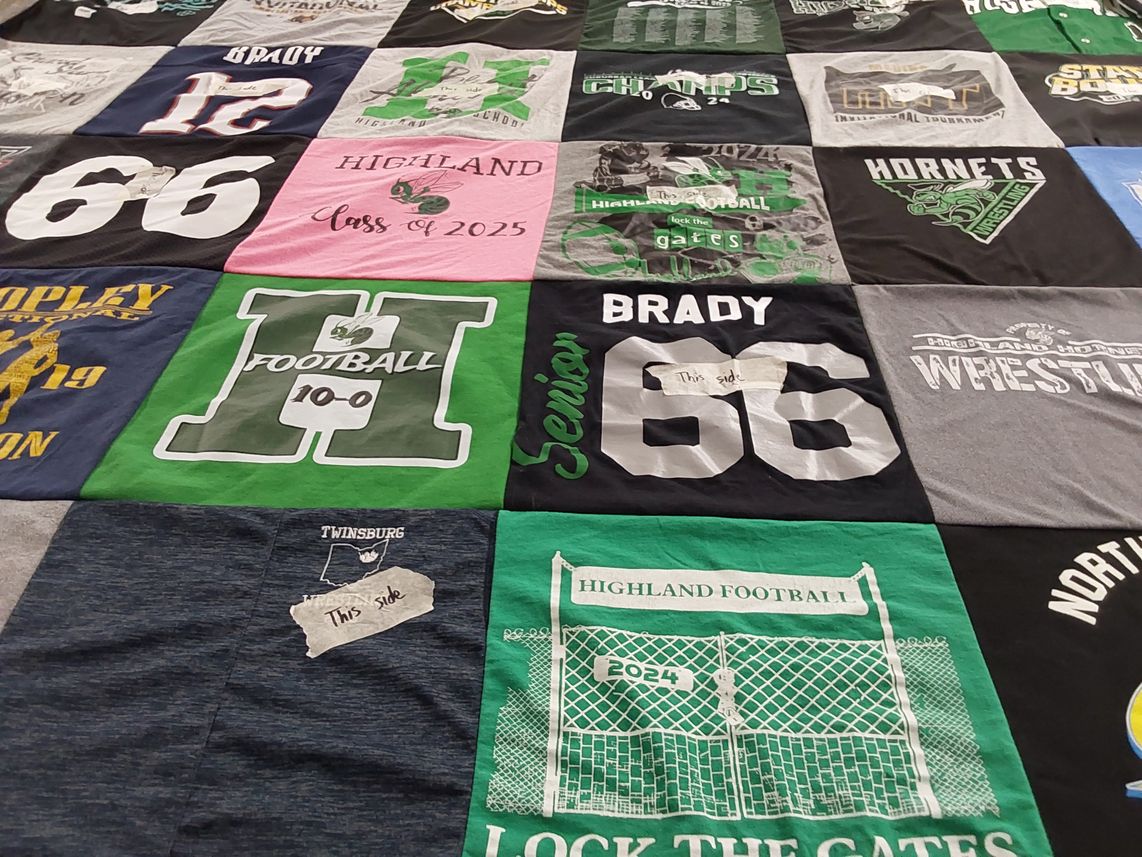 T-shirt quilt featuring highland football, hornets wrestling by Stacie from OH