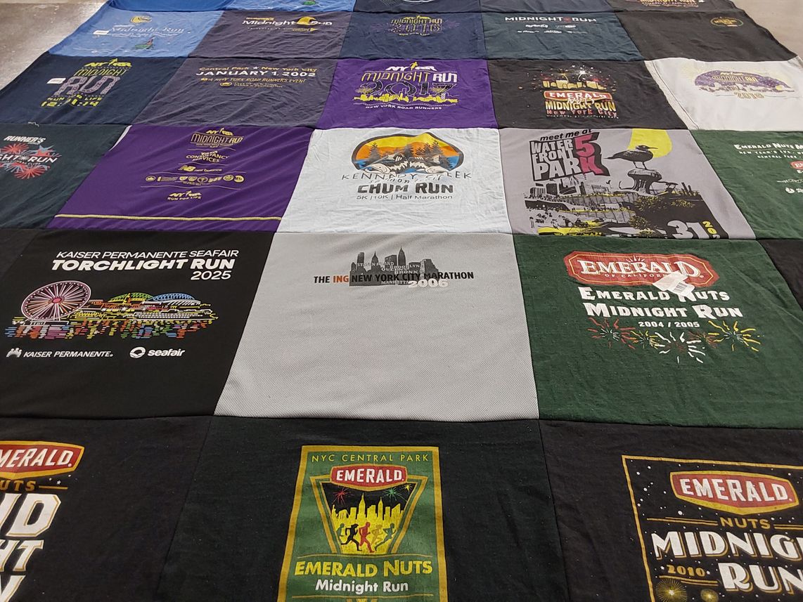 T-shirt quilt with running, marathons themes by Jessica from WA