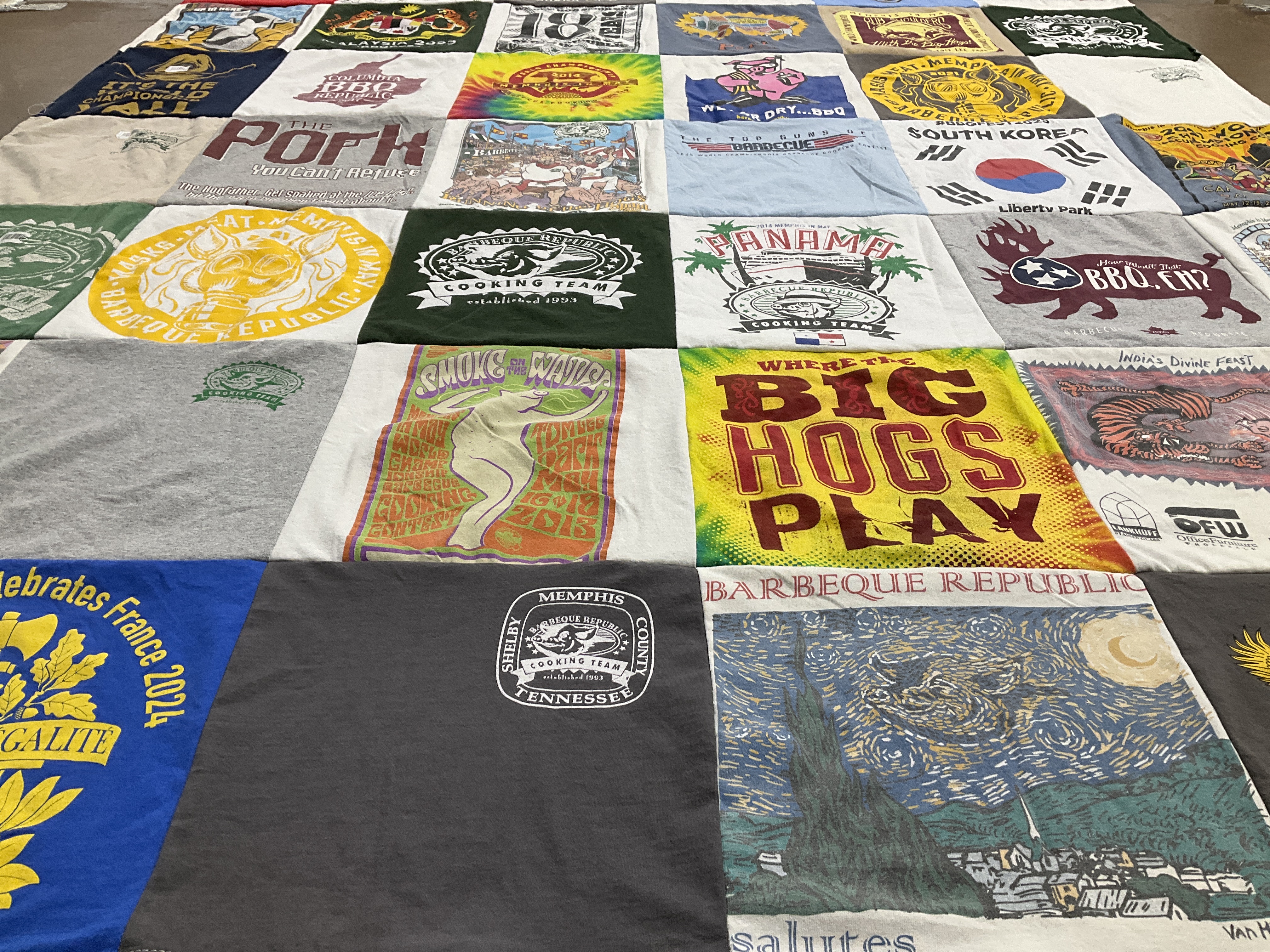 T-shirt quilt with cooking, barbecue themes by Rebecca from TN