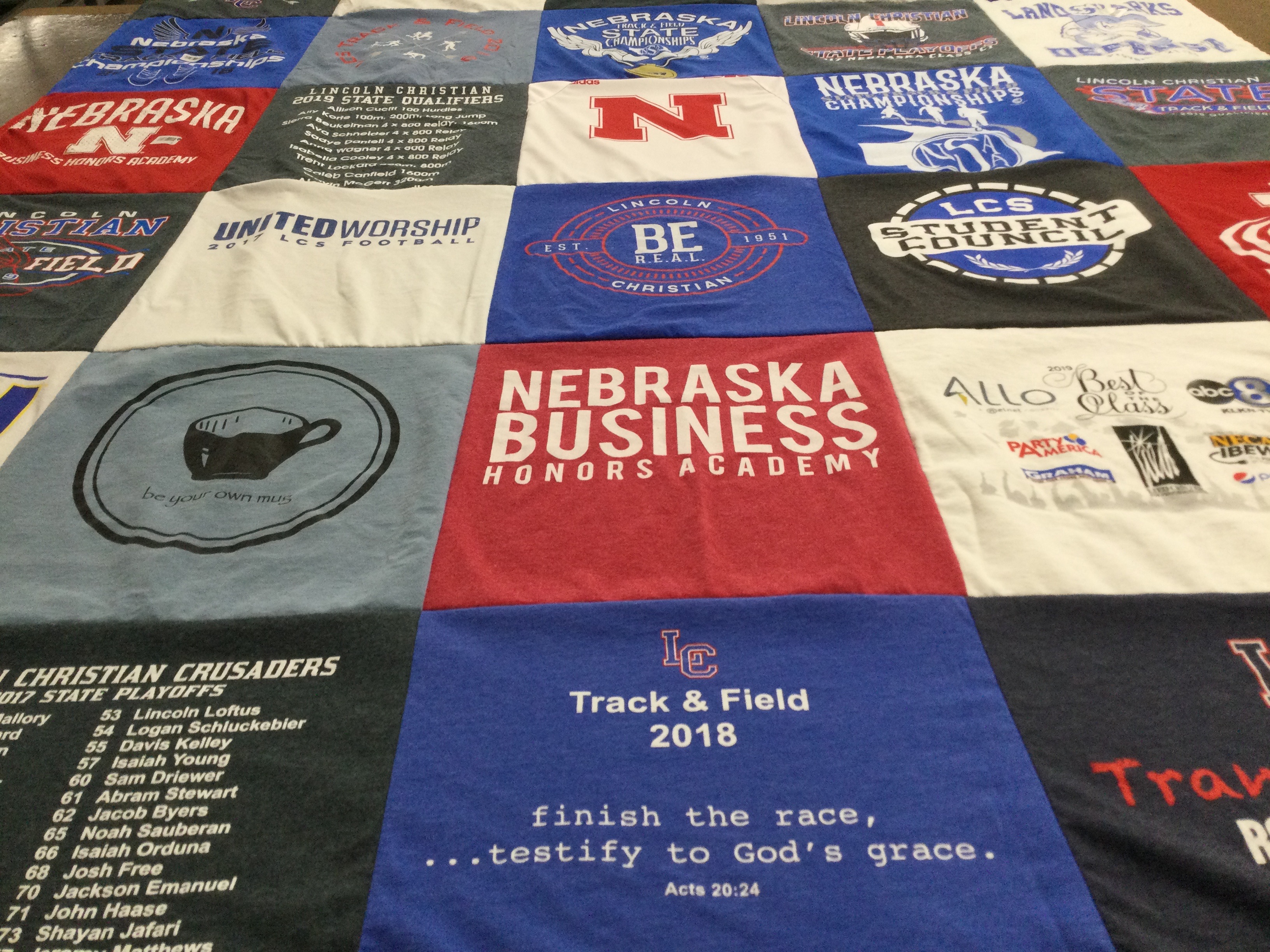 T-shirt quilt featuring lincoln christian crusaders by Anne from NE