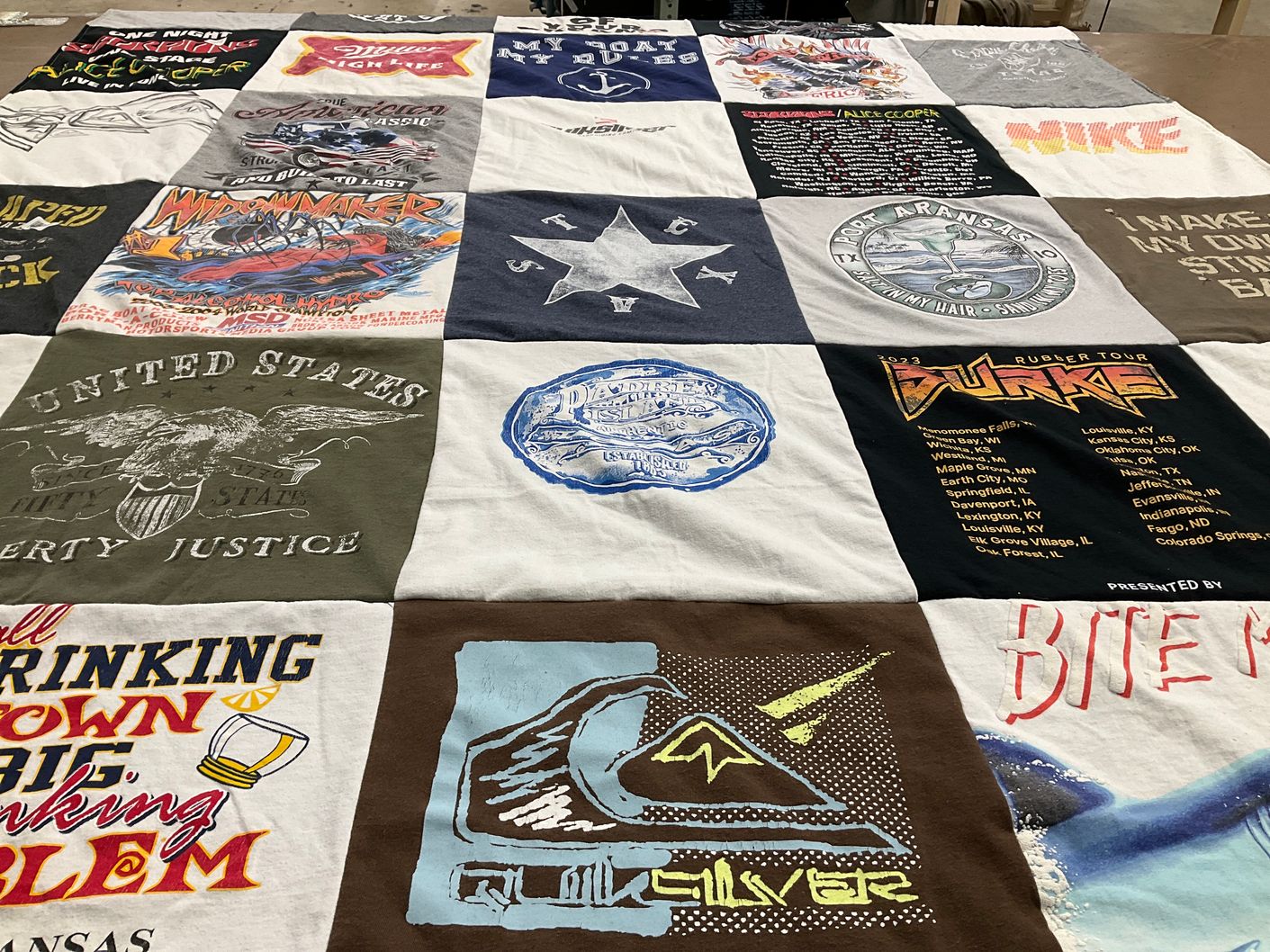 T-shirt quilt with surfing, fishing themes by Teresa from TX