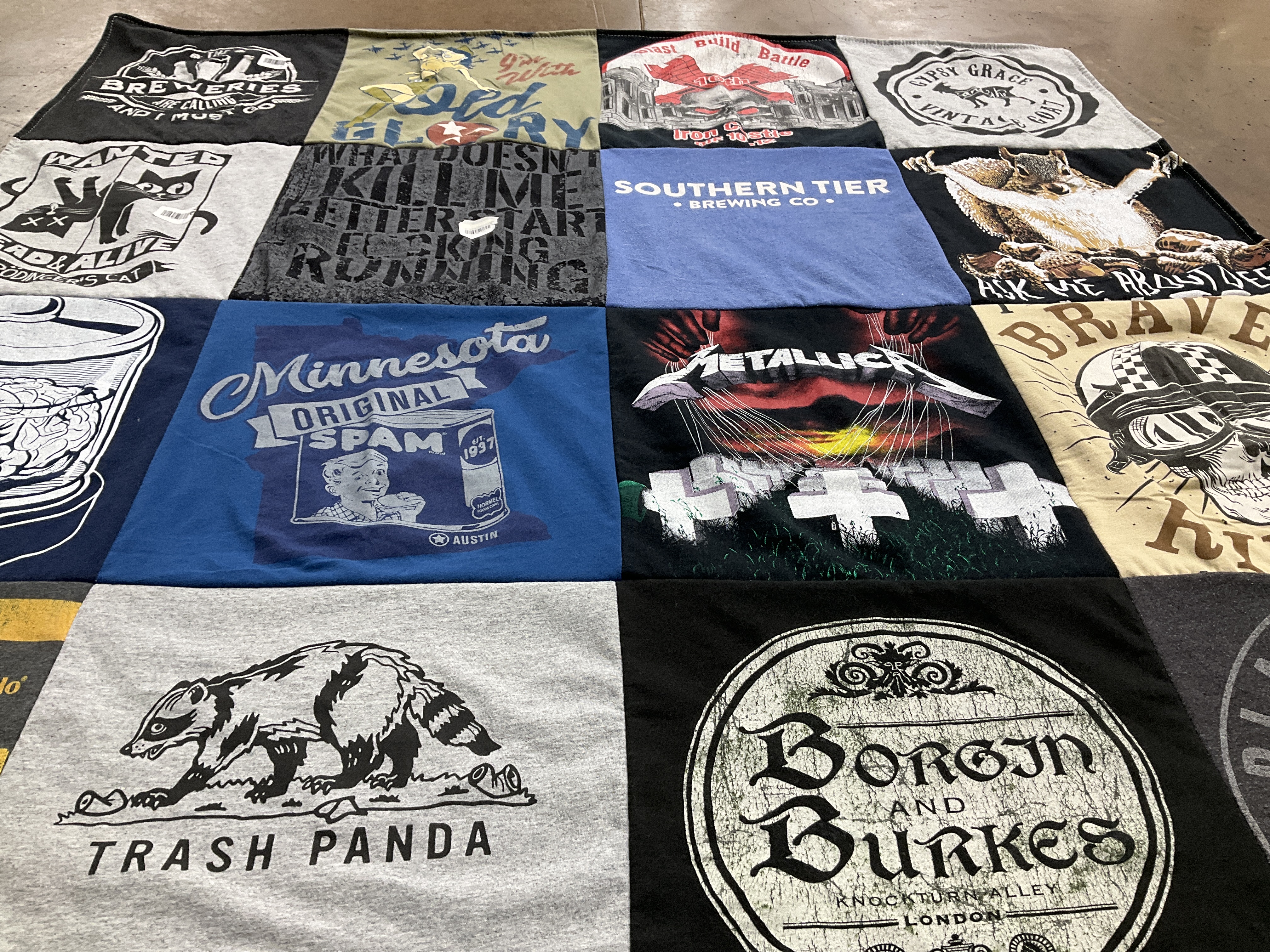 T-shirt quilt with music, brewing themes by Melissa from OH