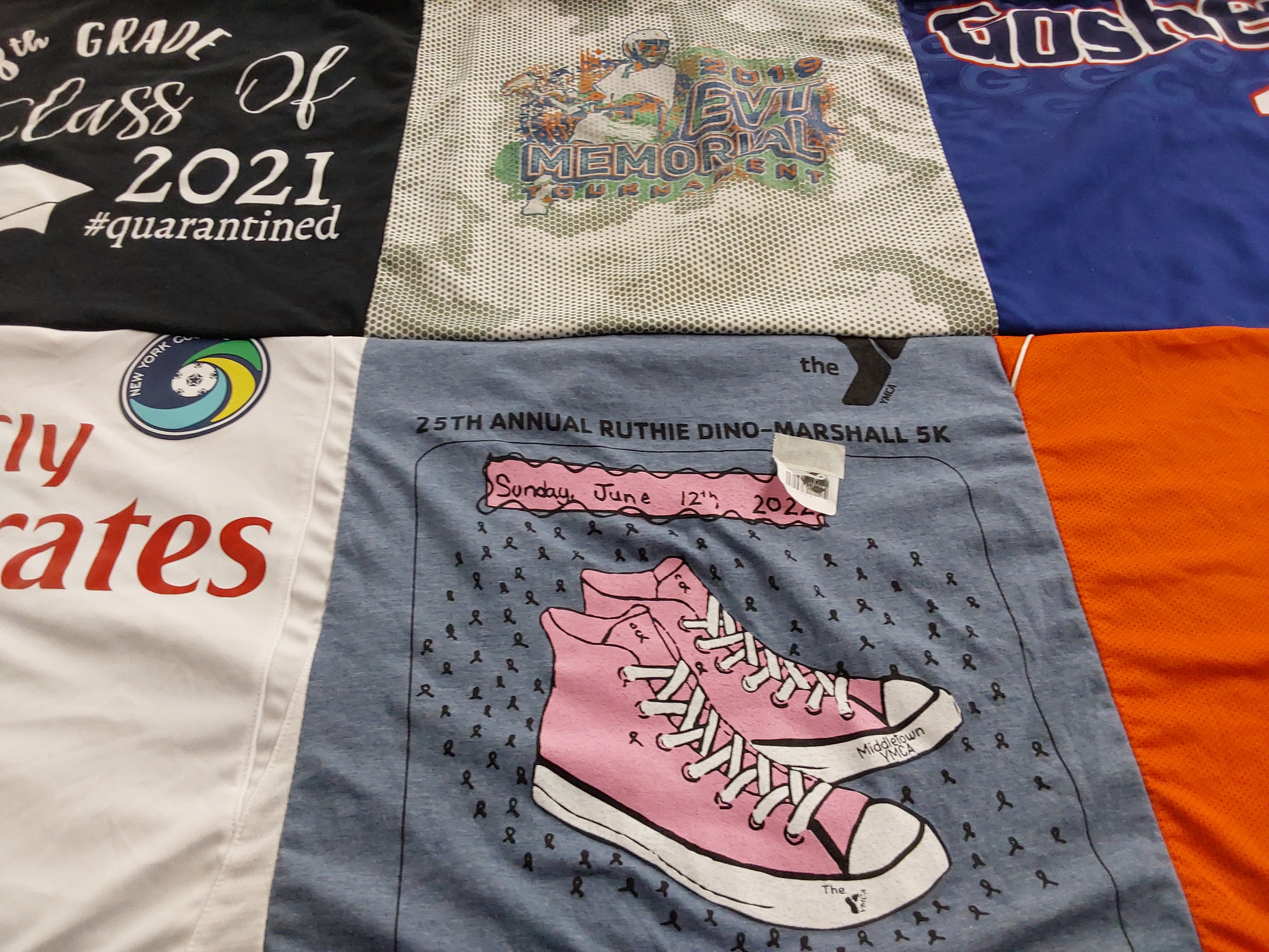 T-shirt quilt with running, graduation themes by Cynthia from NY