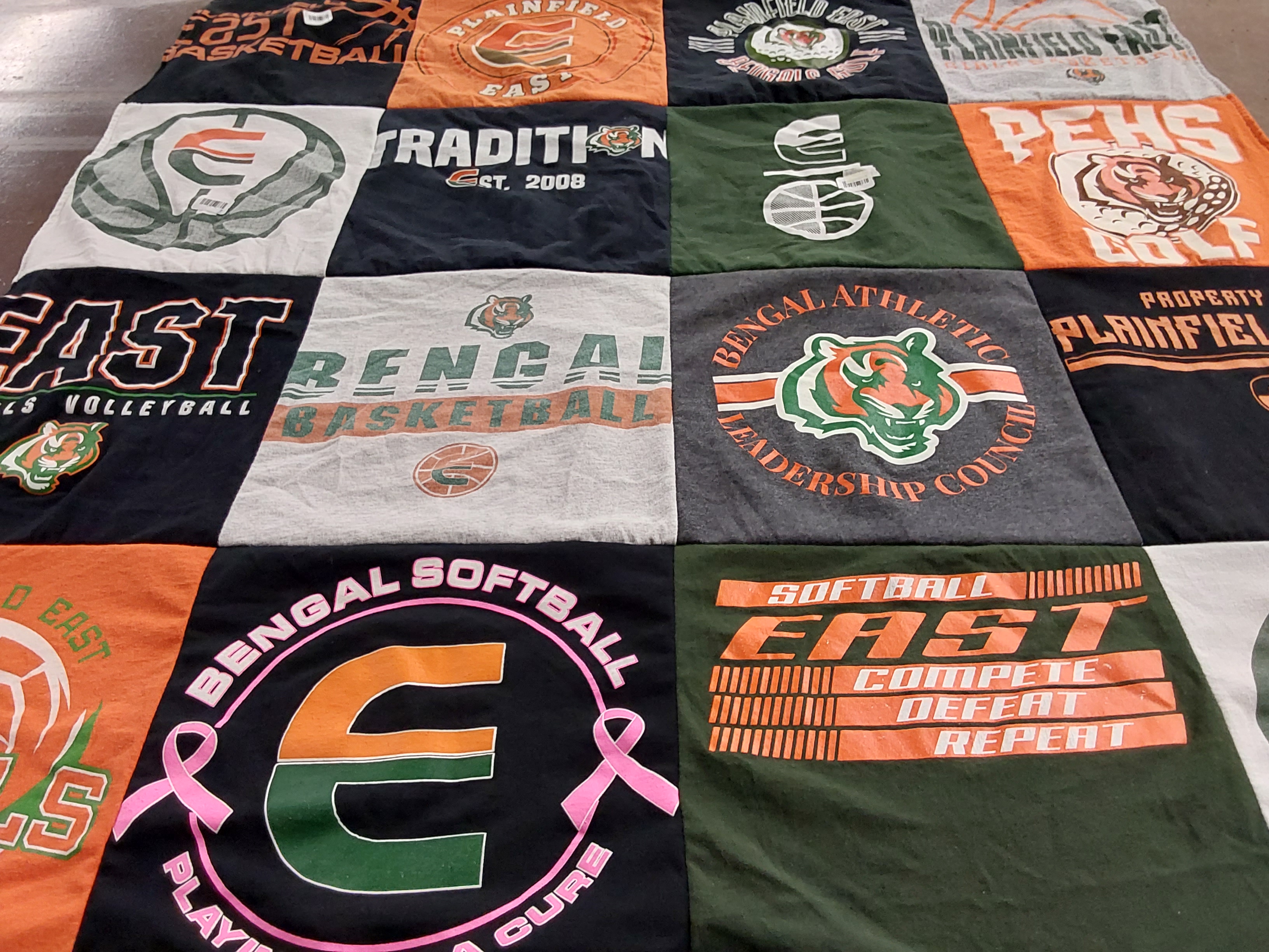 T-shirt quilt featuring plainfield east high school softball, plainfield east high school volleyball by Nancy from IL