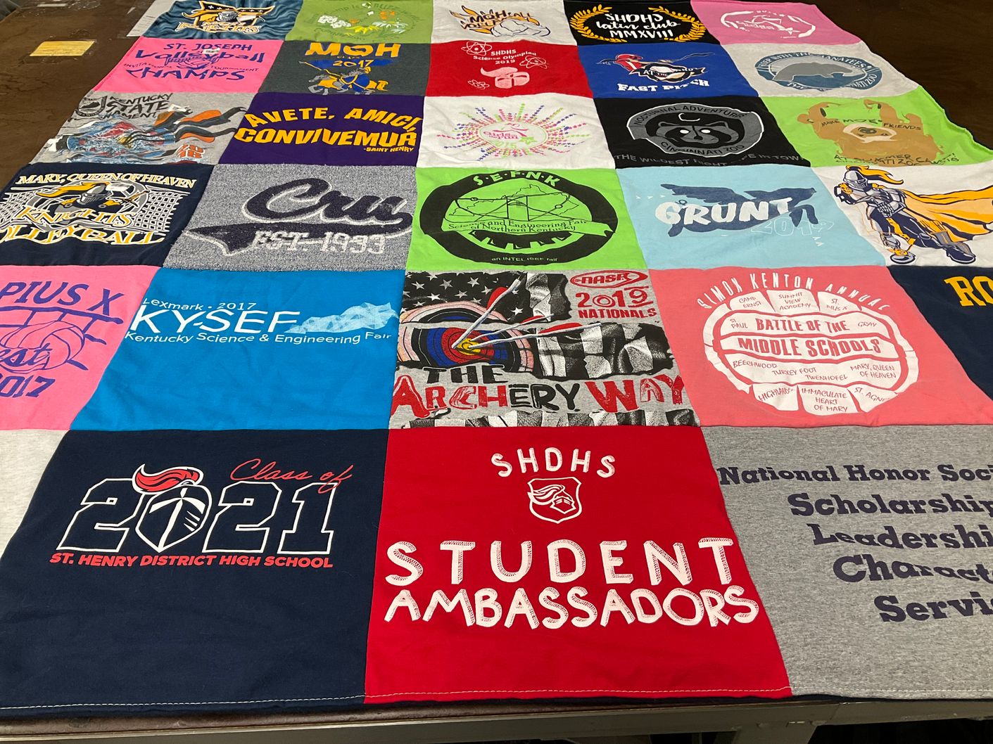 T-shirt quilt from st. henry district high school by Karen from KY