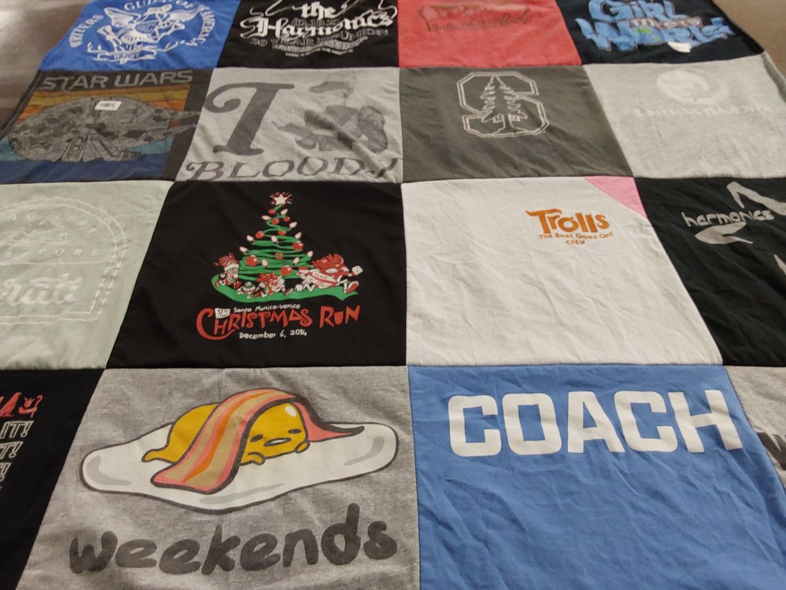 T-shirt quilt with movies, theater themes by Teresa from CA