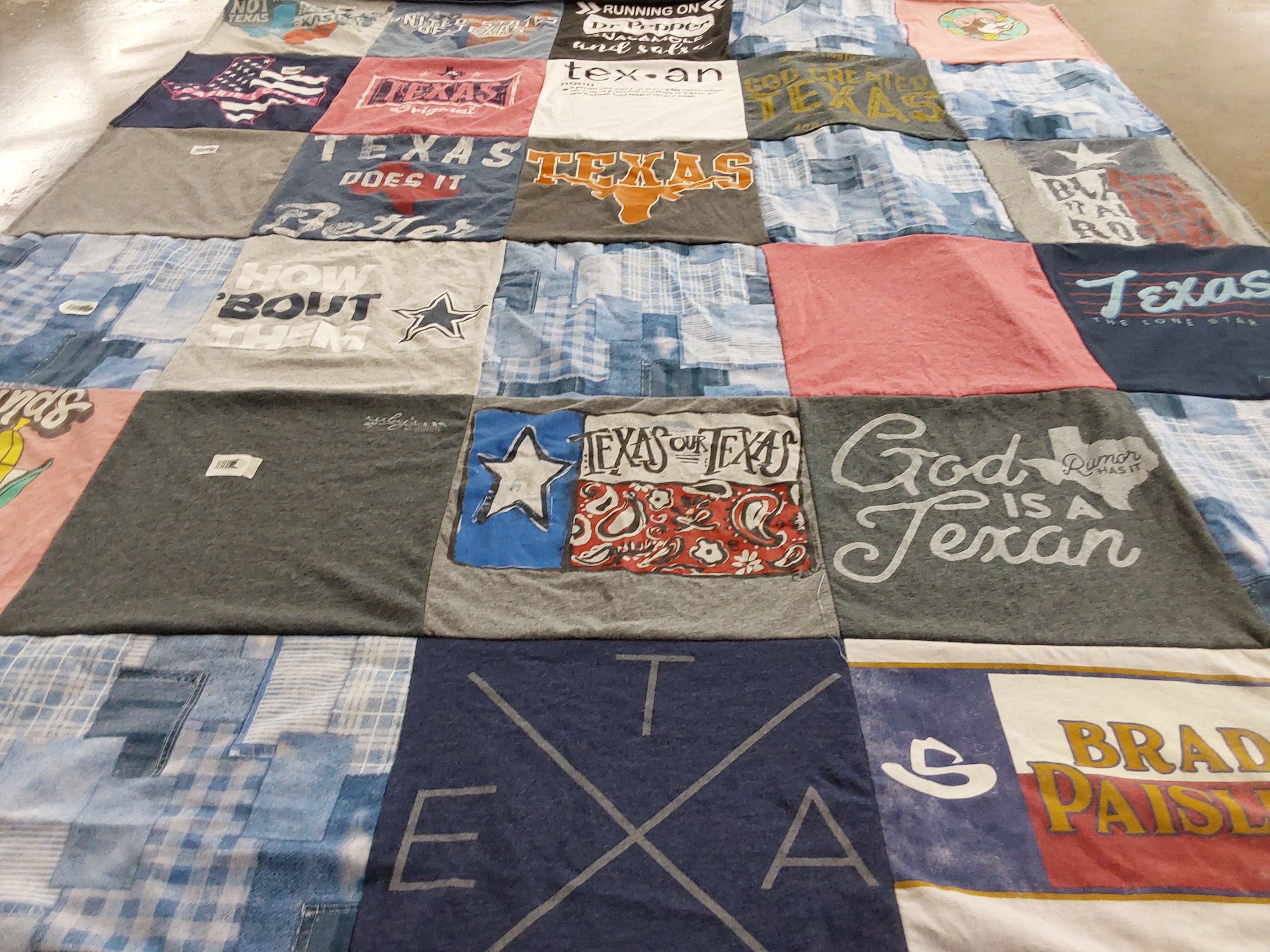 T-shirt quilt with texas culture, country music themes by Liberty from TX