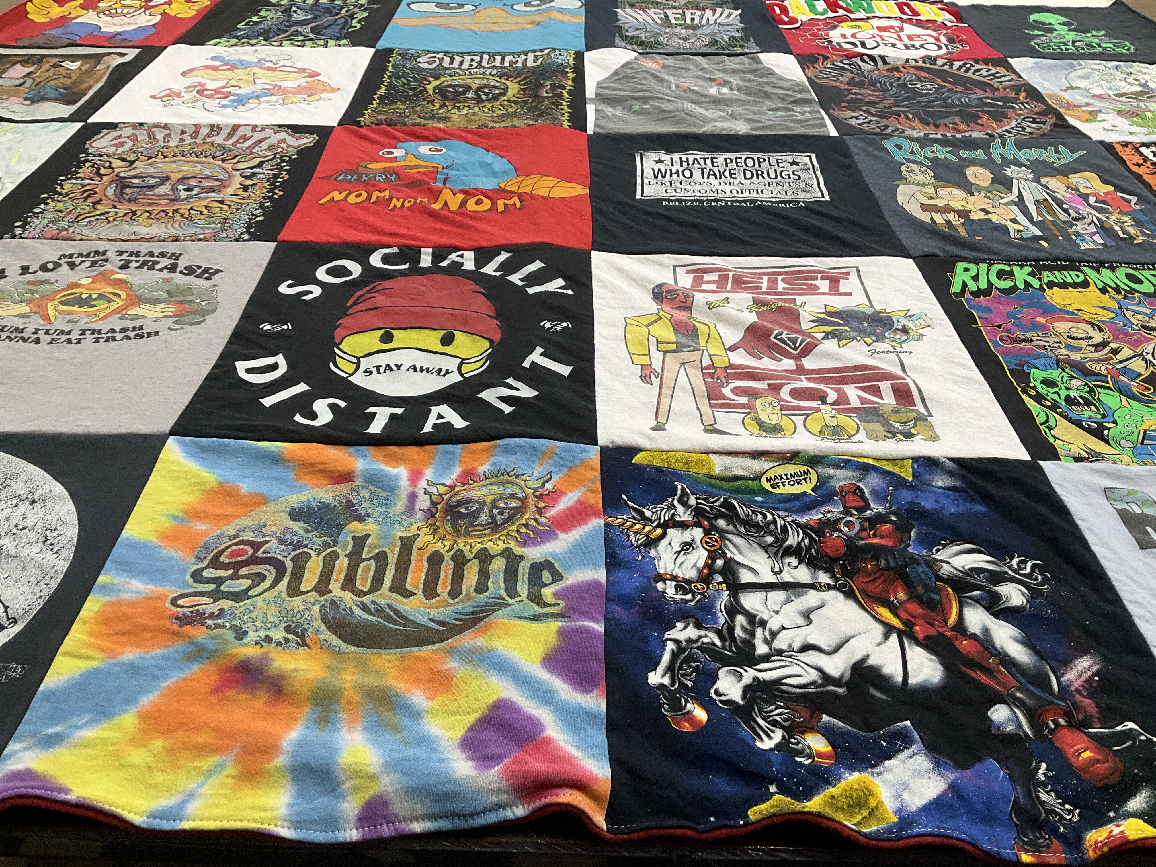 T-shirt quilt with music, comics themes by Jeremy from CA