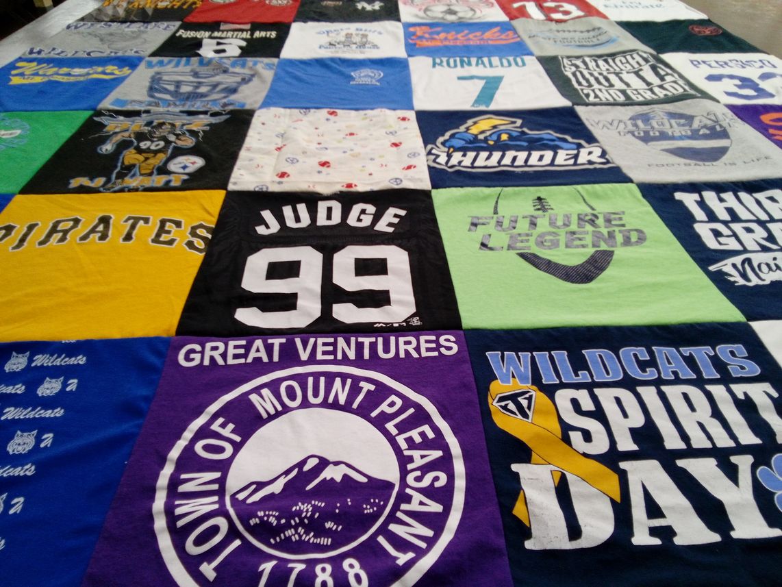 T-shirt quilt featuring wildcats, pirates by Mara from NY