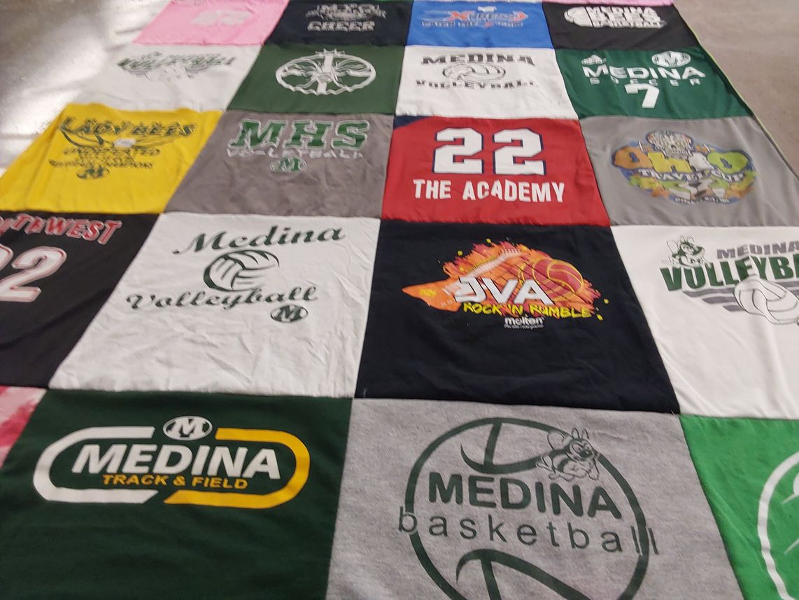 T-shirt quilt featuring medina track and field, medina volleyball by Tina from OH