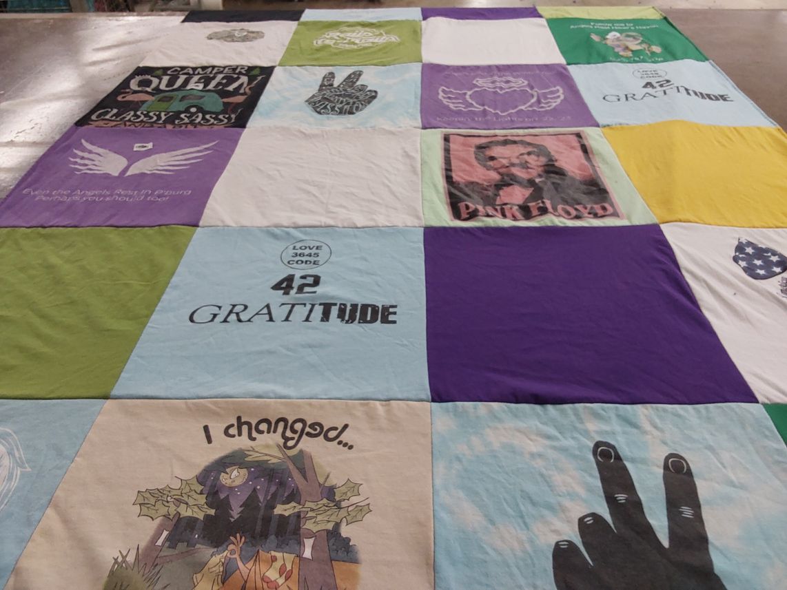 T-shirt quilt with music, art themes by Pippa from VA
