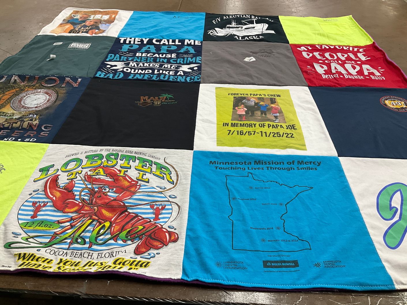 T-shirt quilt with family, fishing themes by Pamela from MN