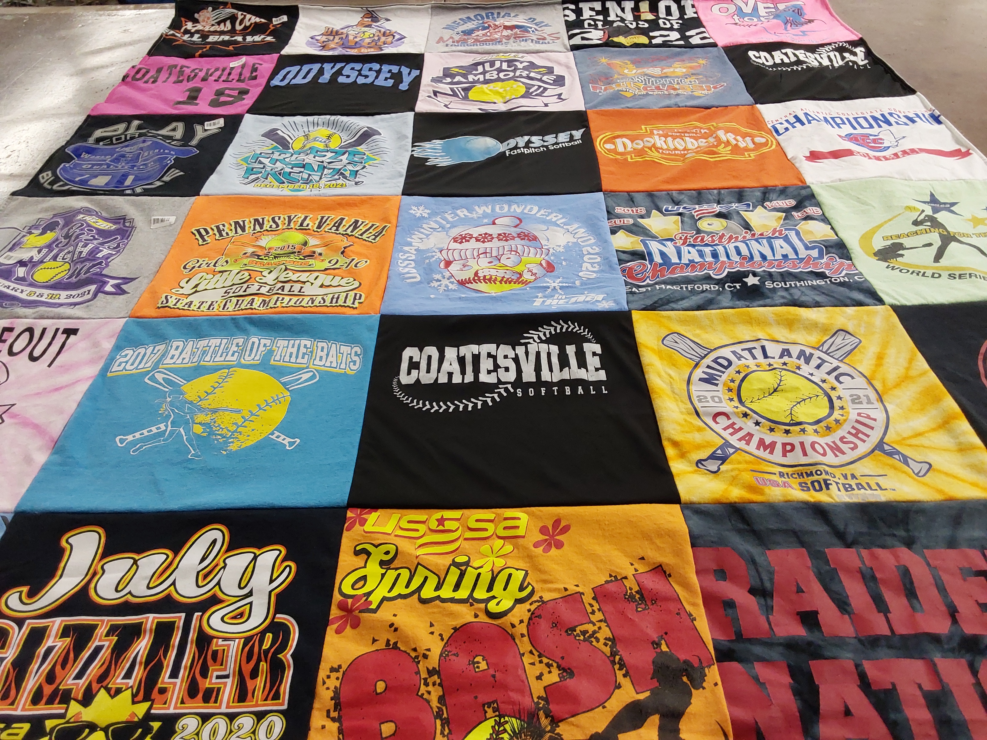 T-shirt quilt featuring coatesville softball by Genny from PA