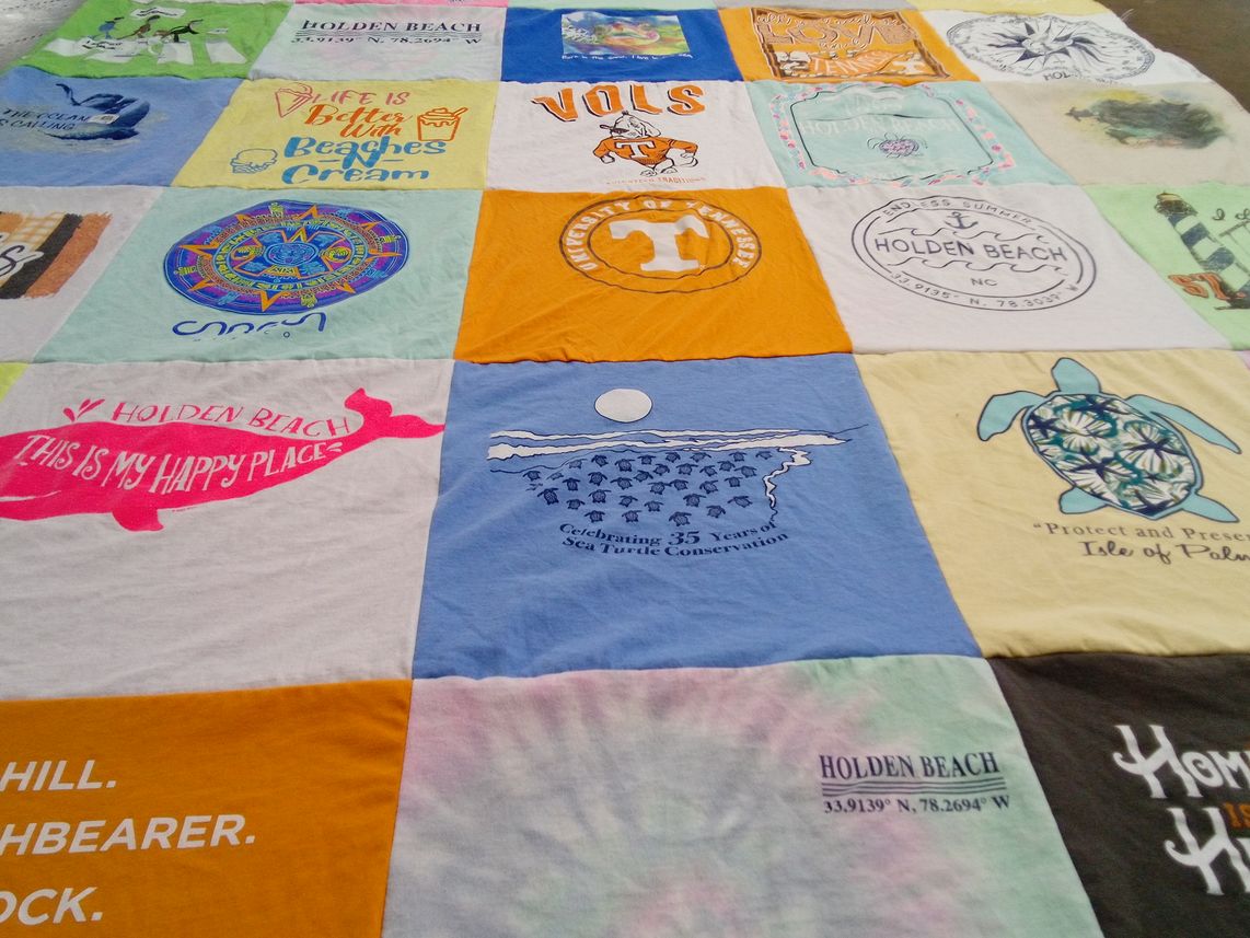T-shirt quilt with beaches, nature themes by Karen from TN