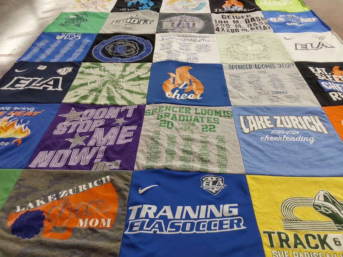 T-shirt quilt featuring lake zurich high school cheerleading, ela soccer by Patrick from IL