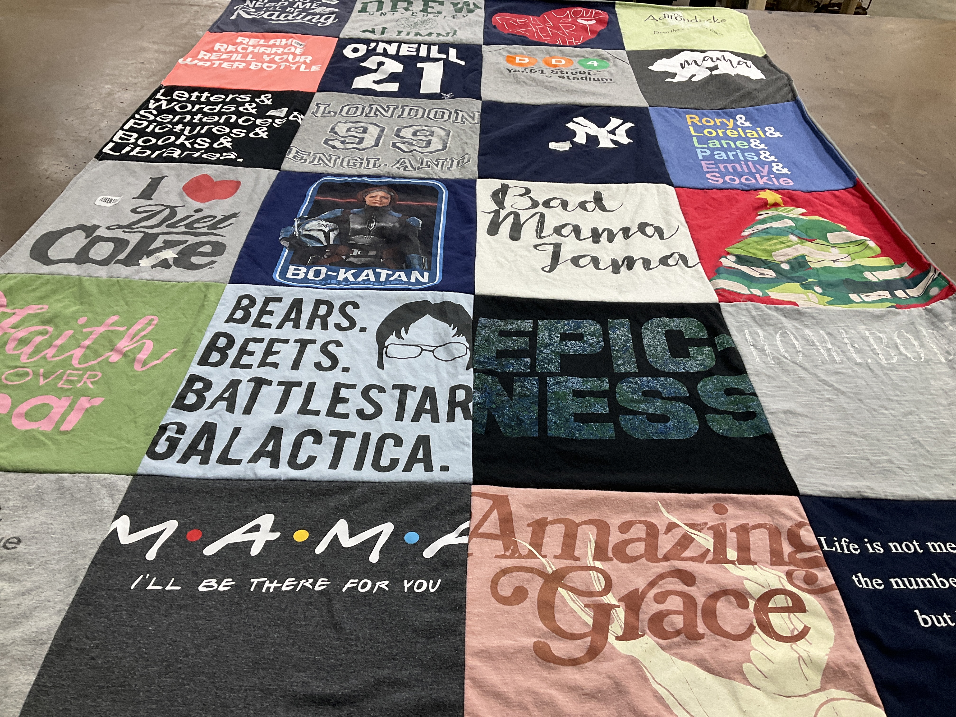 T-shirt quilt with reading, music themes by Daniel from NJ