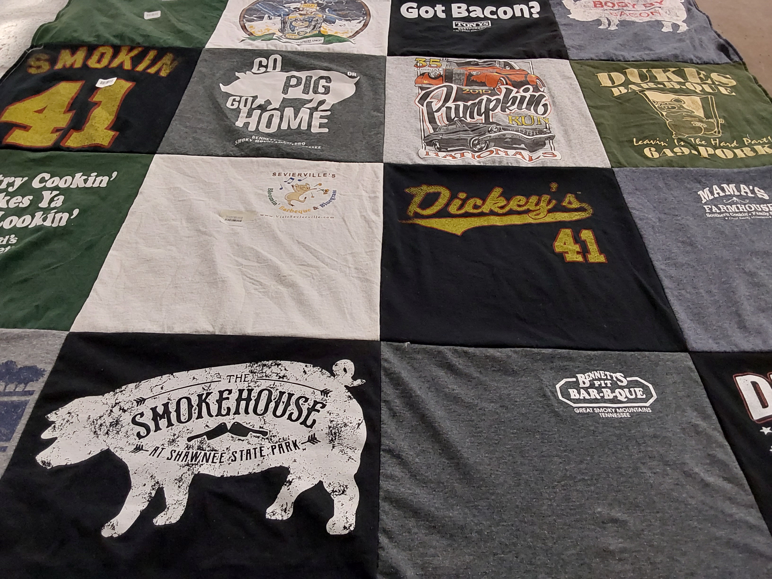 T-shirt quilt with barbecue, cooking themes by Heather from OH