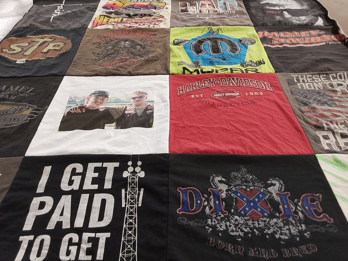 T-shirt quilt with motorcycles, photography themes by Tonya from NC