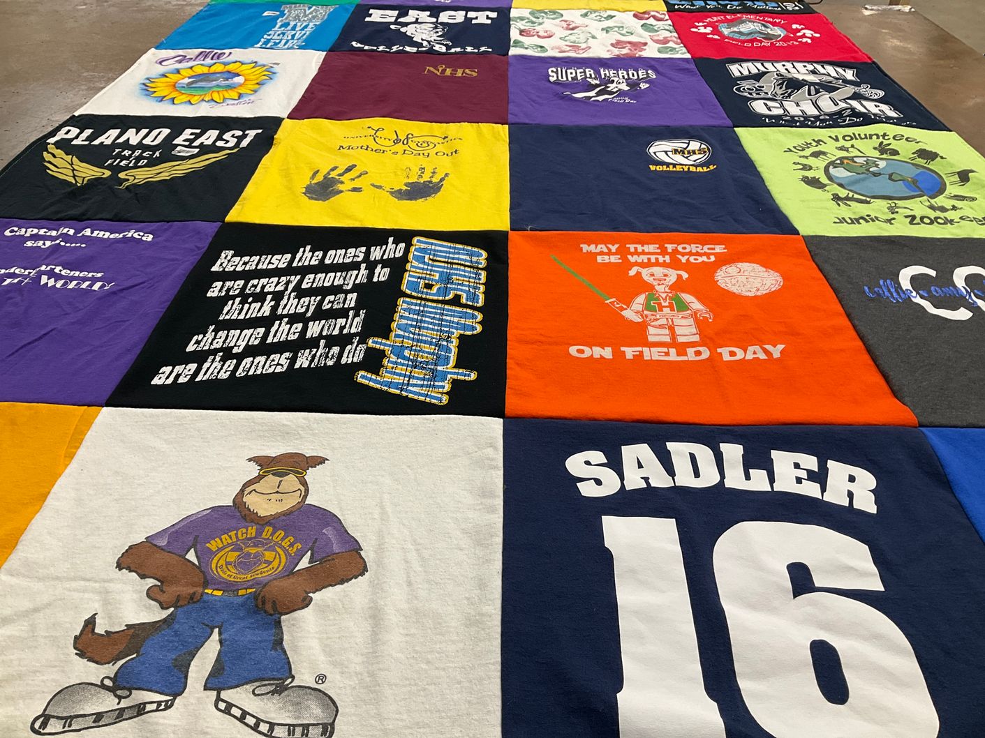 T-shirt quilt from plano east high school by Shannon from TX
