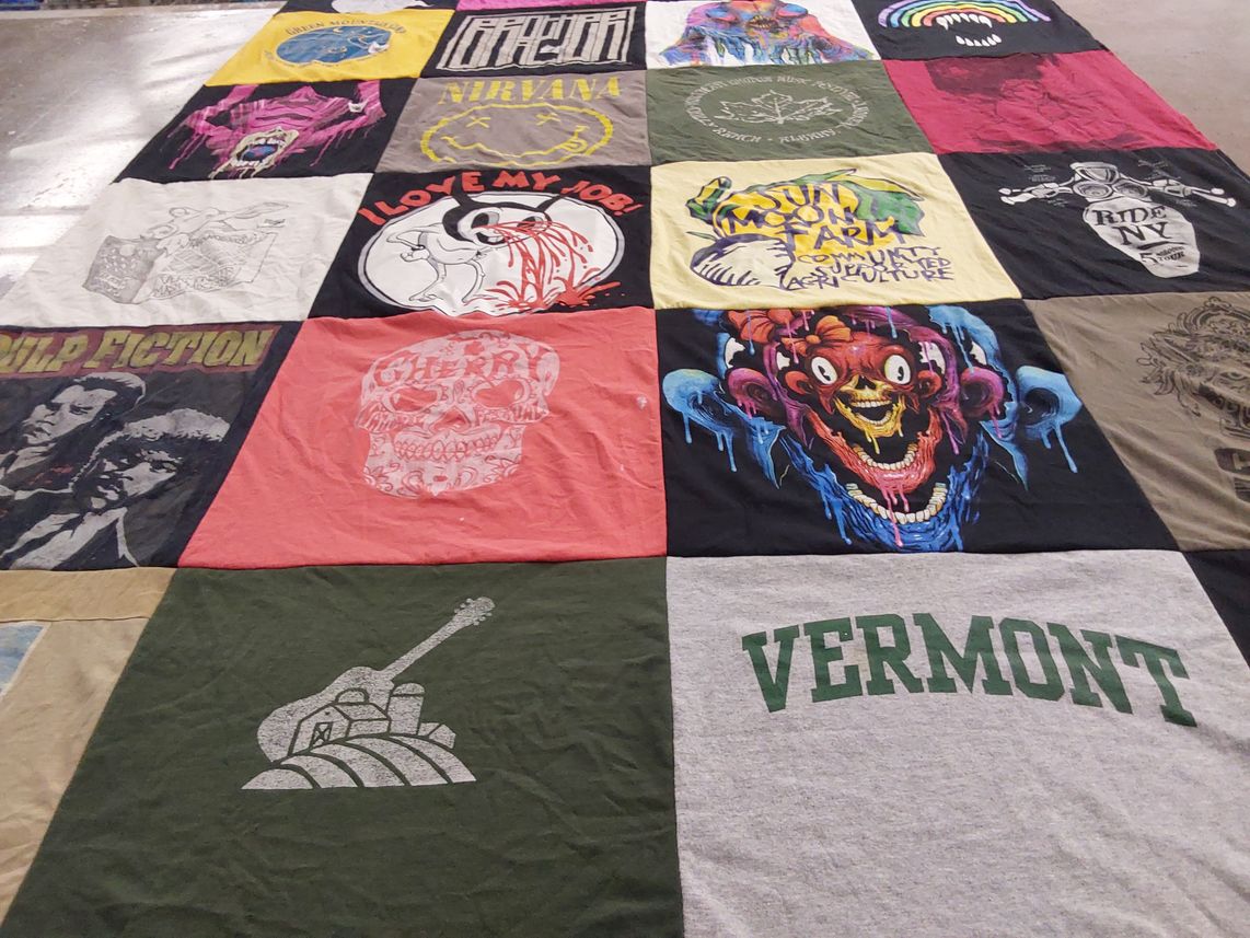 T-shirt quilt with music, movies themes by Jesse from VT