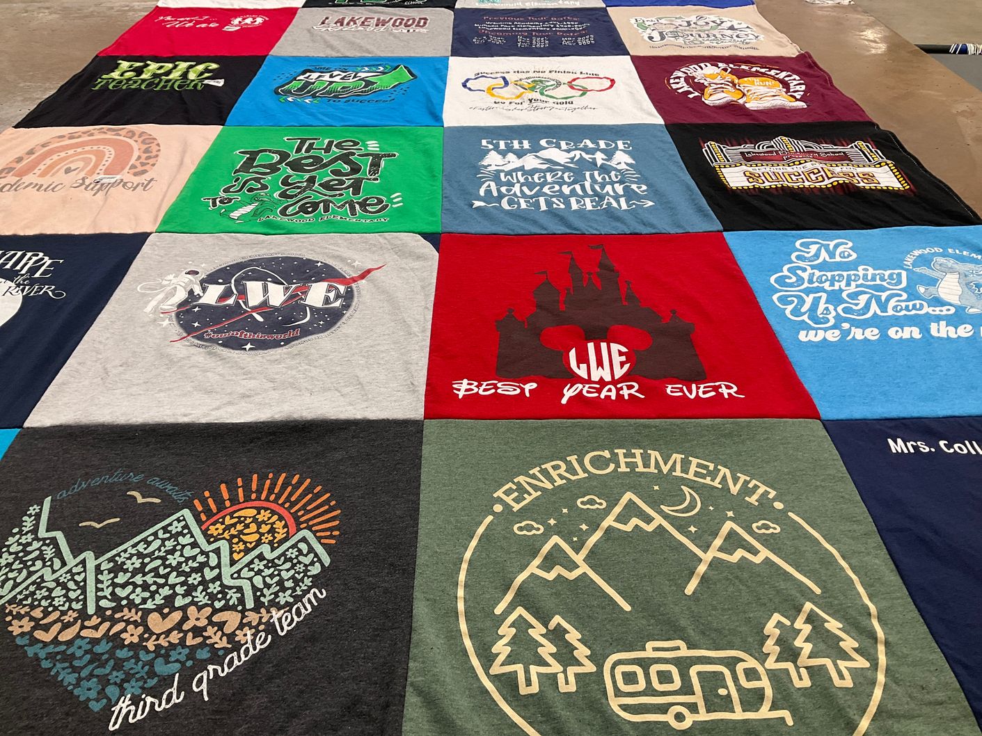 T-shirt quilt from wood elementary school by Kim from LA