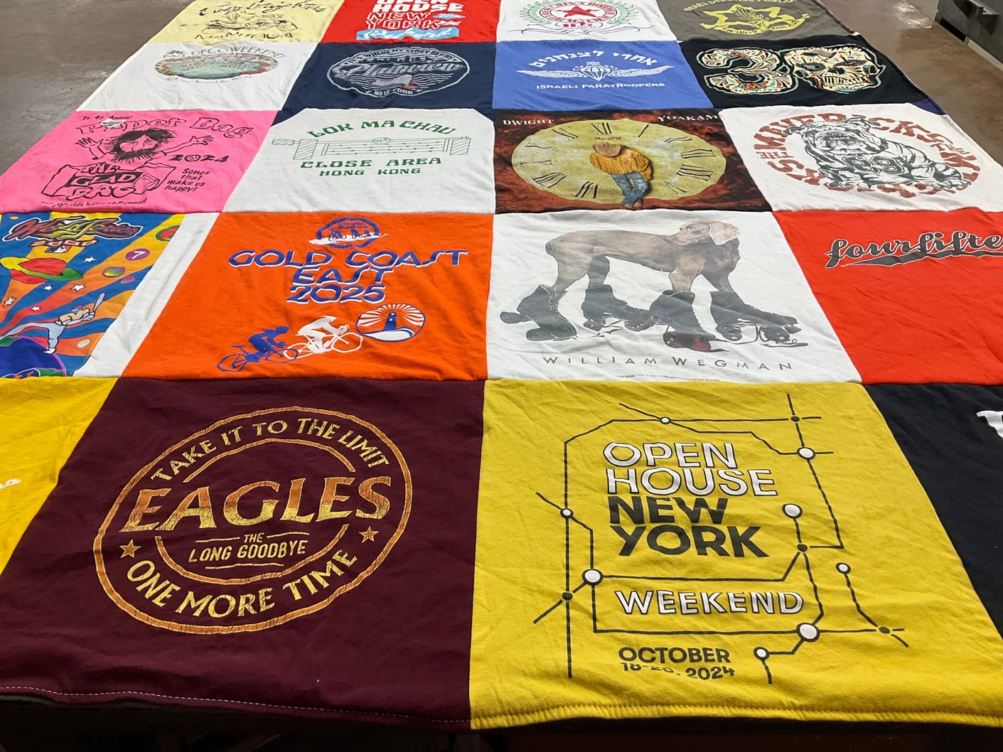 T-shirt quilt with events, art themes by Meredith from NY