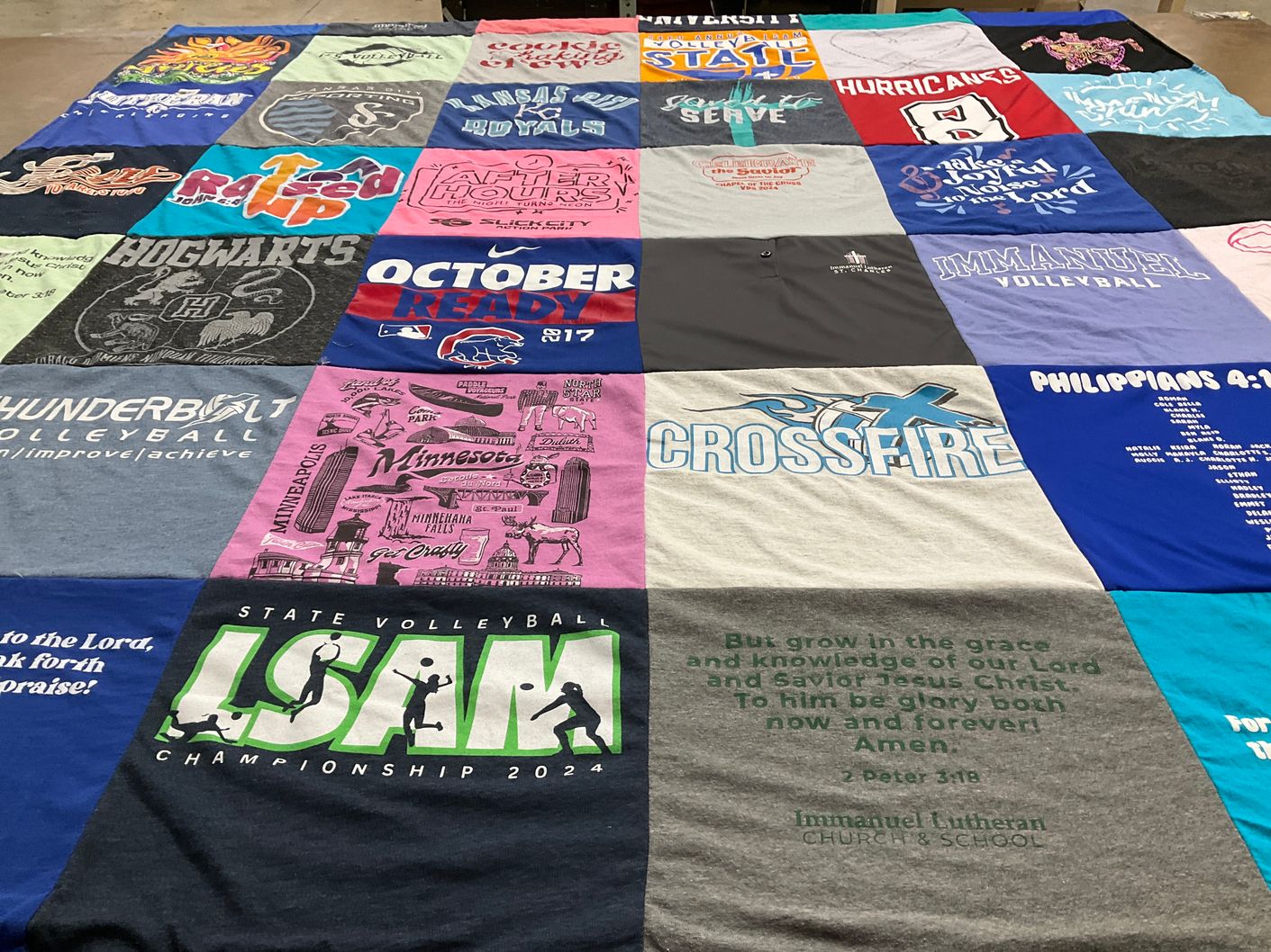 T-shirt quilt featuring immanuel volleyball by Jennifer from MO