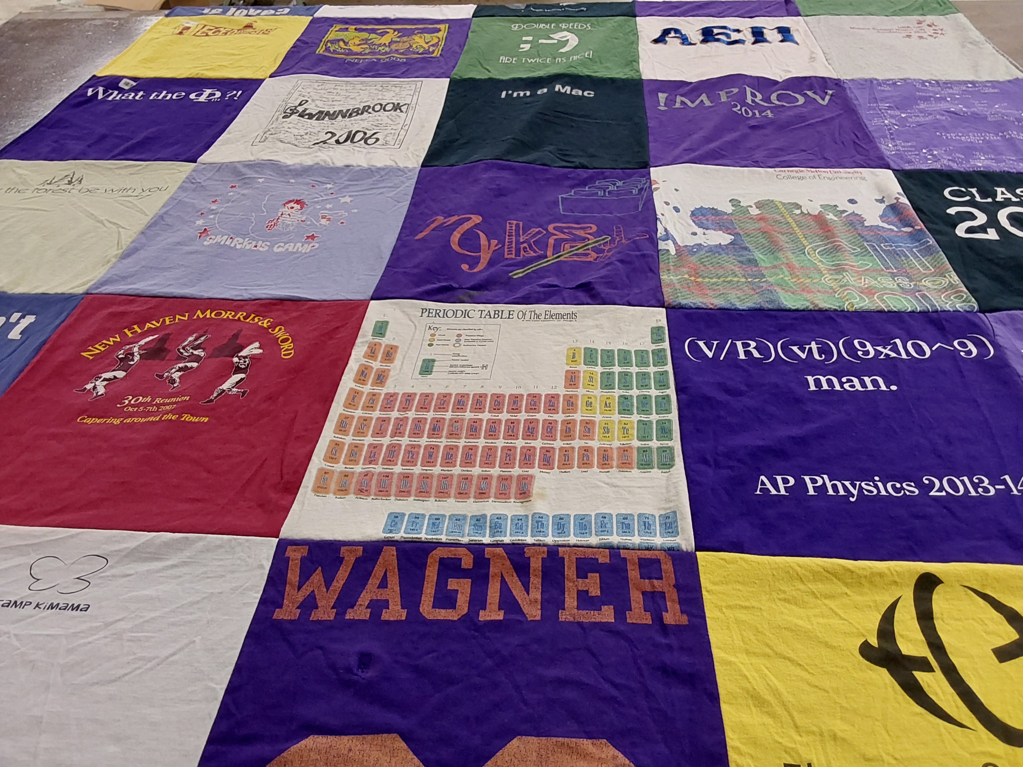 T-shirt quilt from wagner college by Naomi from MA