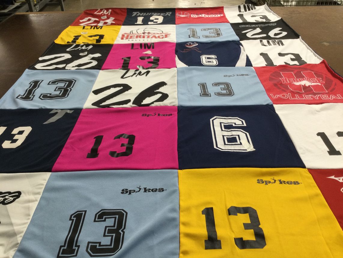T-shirt quilt with volleyball, sports themes by Brandy from CO