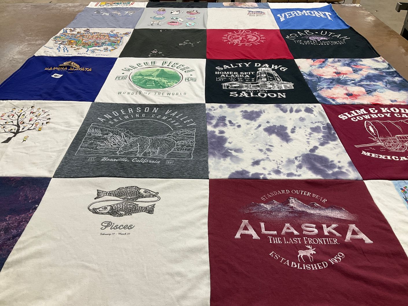 T-shirt quilt with travel, beer themes by mary from AZ