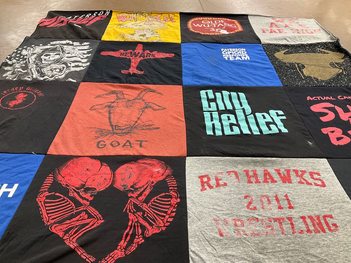 T-shirt quilt featuring red hawks wrestling team by Hannah from NJ