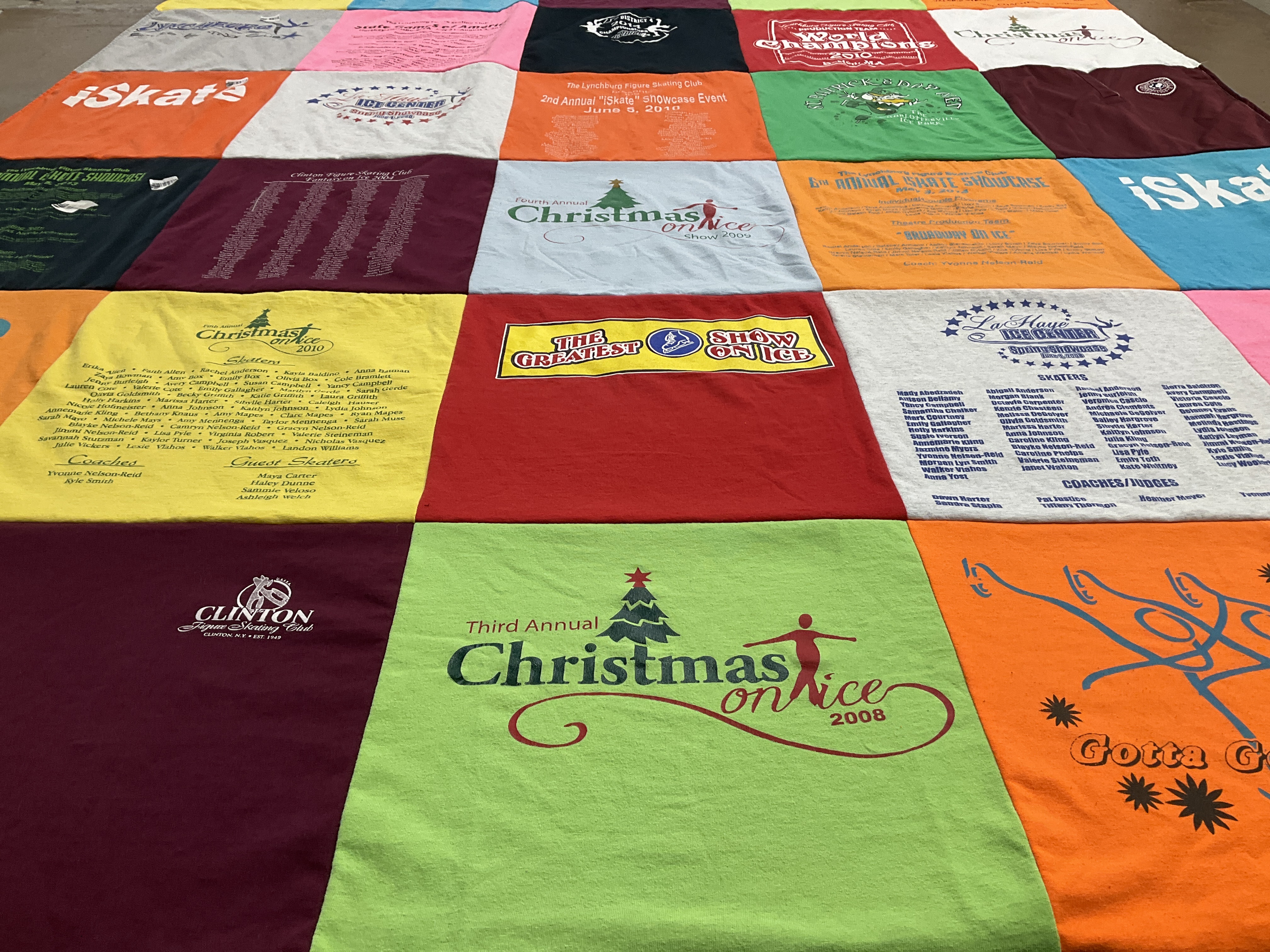 T-shirt quilt with skating, ice skating themes by Valerie from SC