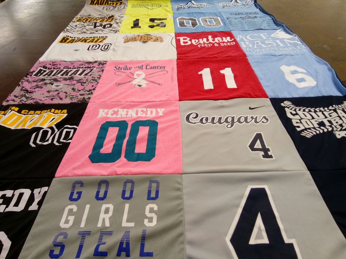 T-shirt quilt featuring cougars softball by Stacy from SC