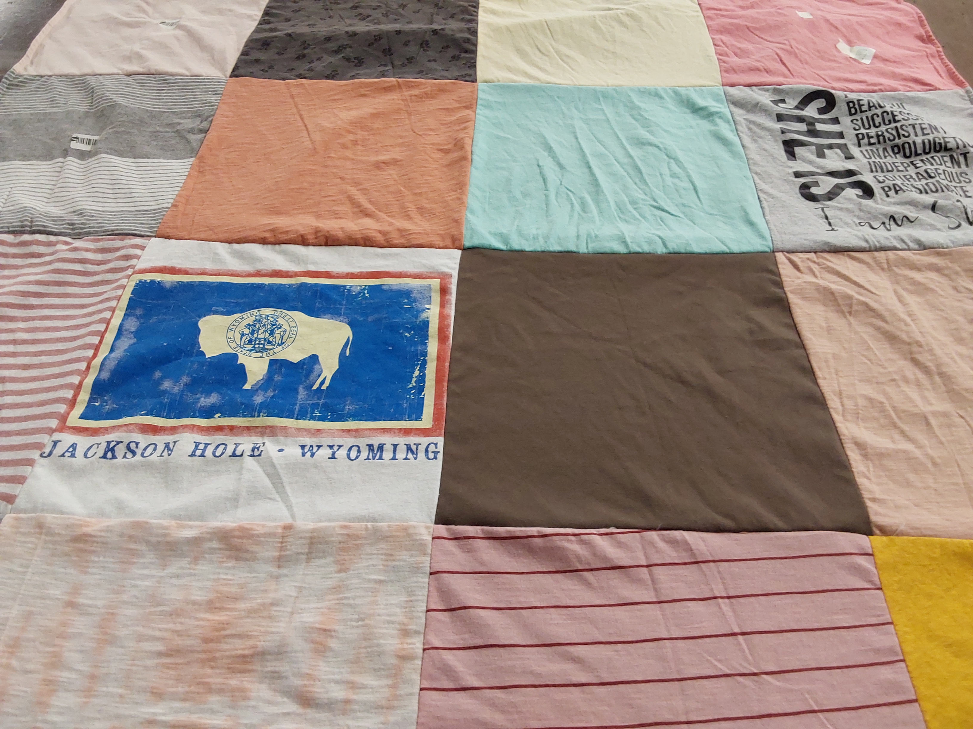 T-shirt quilt with travel themes by Lyndie from IA