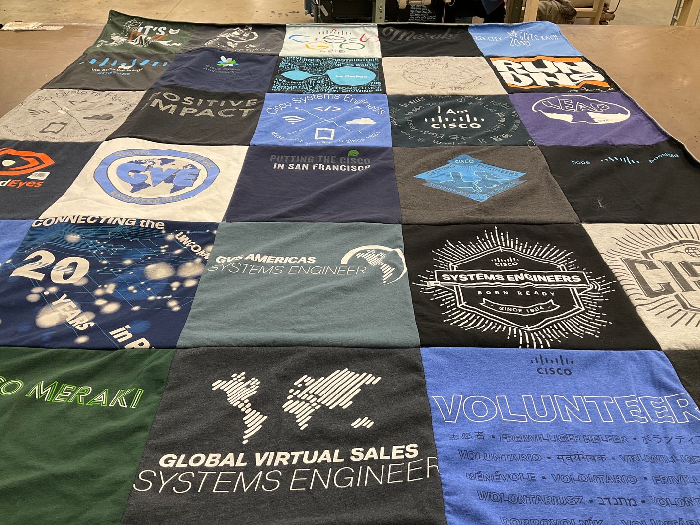 T-shirt quilt with technology, engineering themes by Emerson from NC