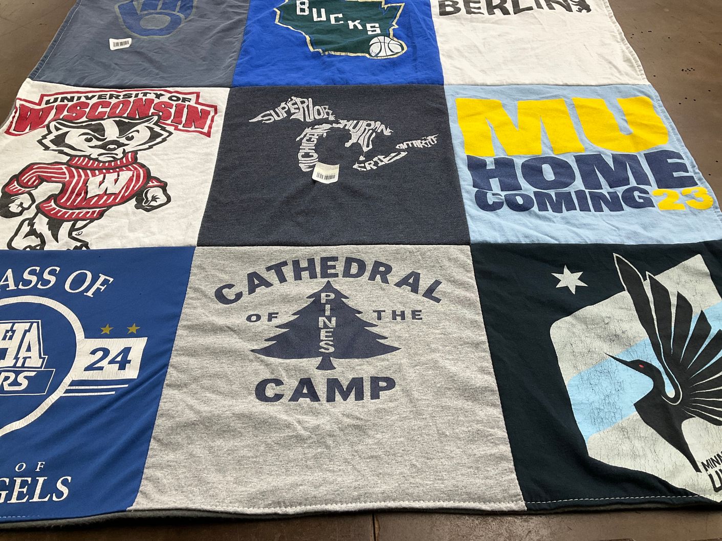 T-shirt quilt featuring university of wisconsin badgers, superior high school by Jeffrey from MN