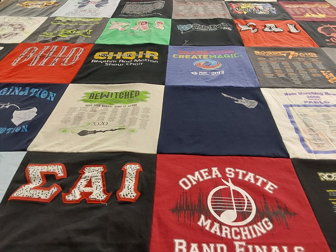 T-shirt quilt featuring ross high school marching band by Pam from OH