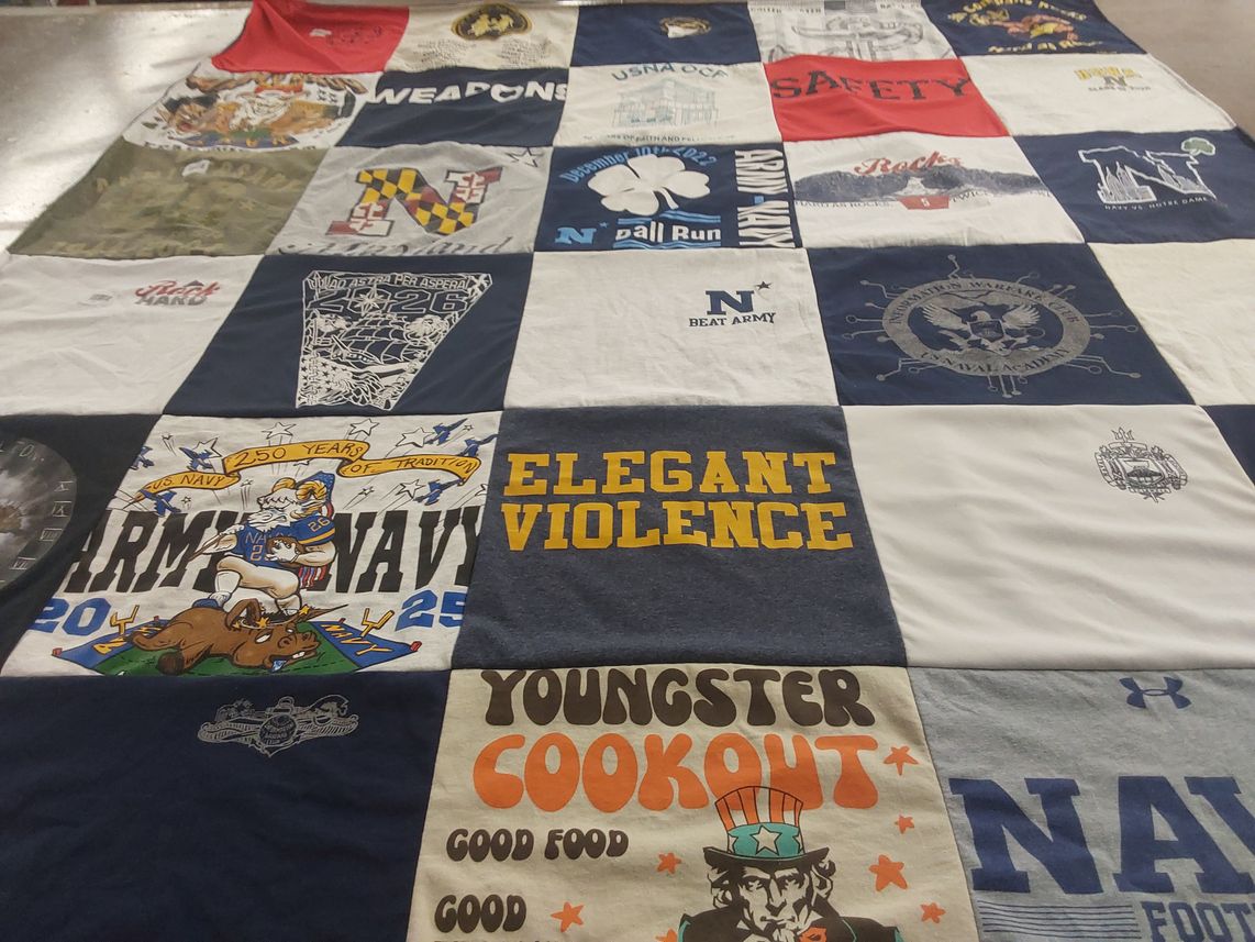 T-shirt quilt featuring navy football by Aimee from MD