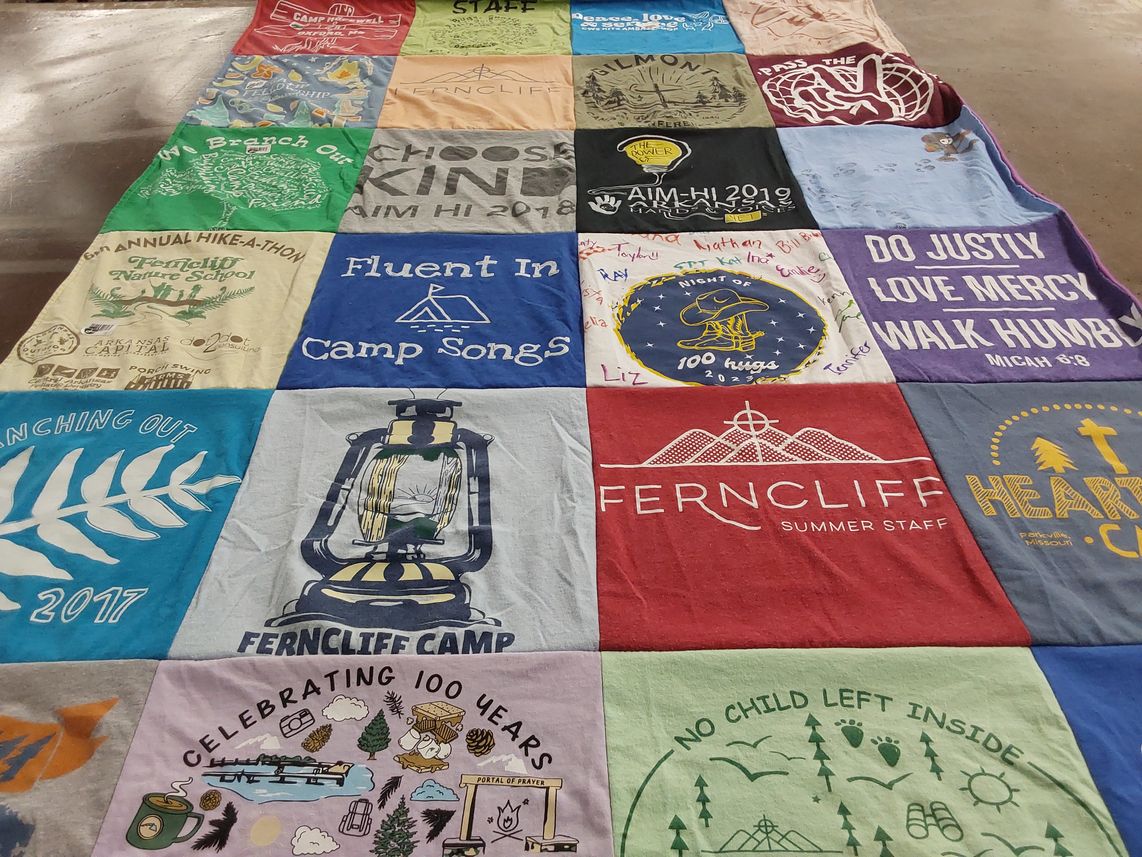 T-shirt quilt with camping, nature themes by Emily from AR