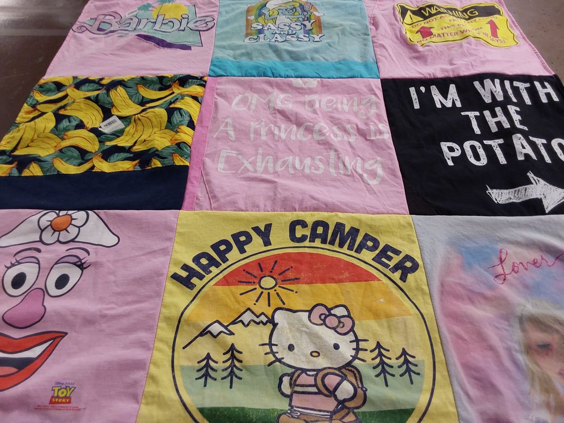 T-shirt quilt with cartoons, humor themes by Jenn from NJ