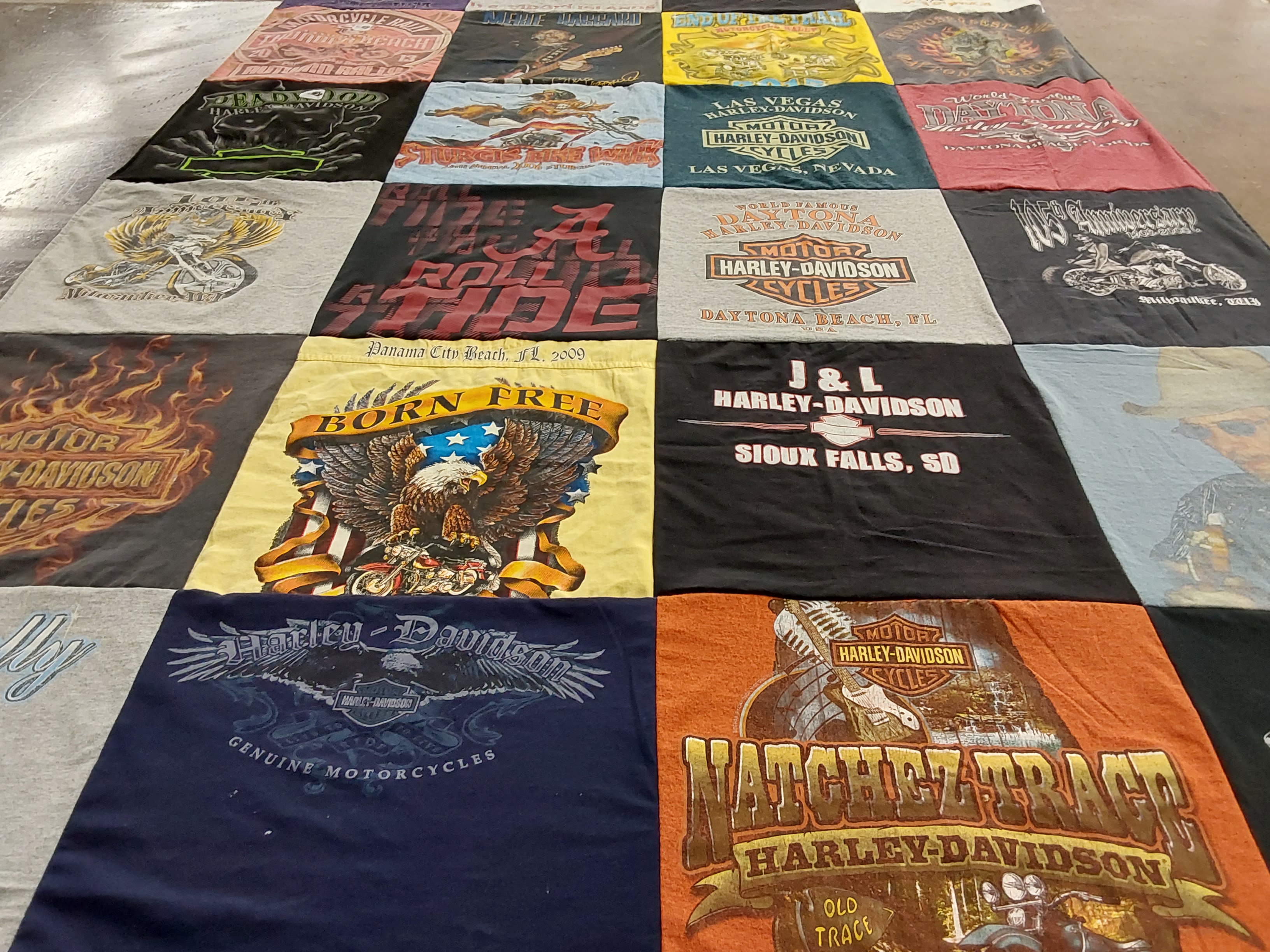 T-shirt quilt with motorcycling, biking themes by Tamara from IL