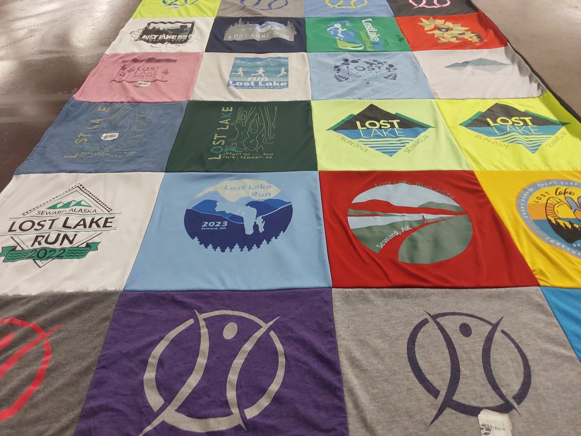 T-shirt quilt with running, outdoor activities themes by Kara from AK