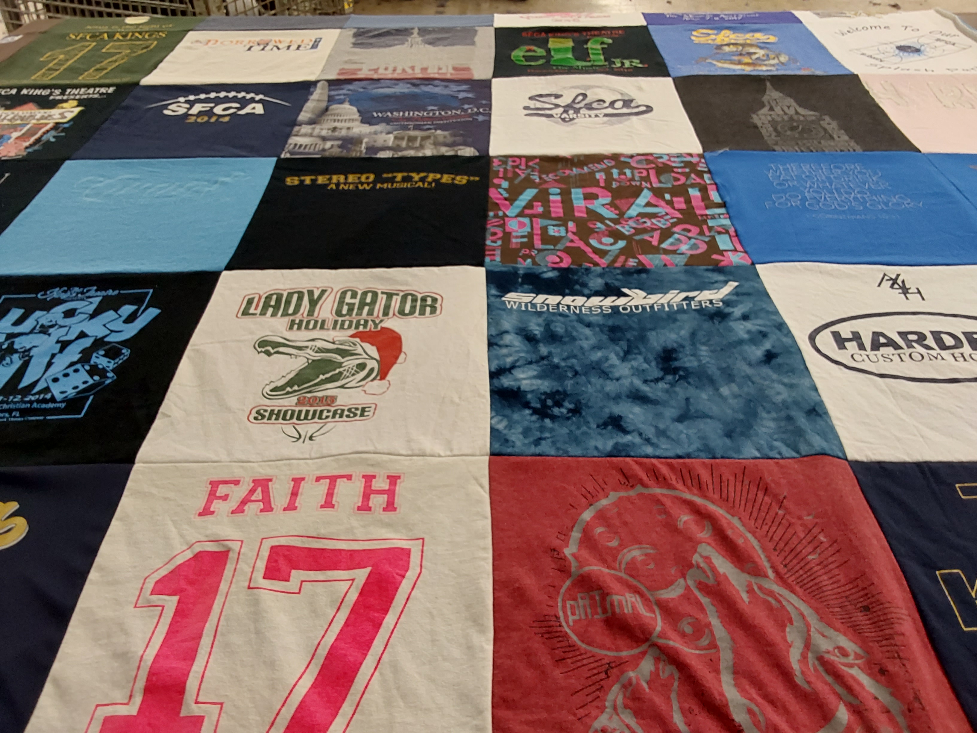 T-shirt quilt with theater, music themes by Suzanne from FL