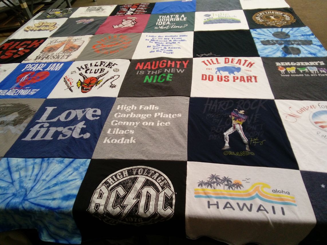T-shirt quilt with music, family themes by Julie from NY