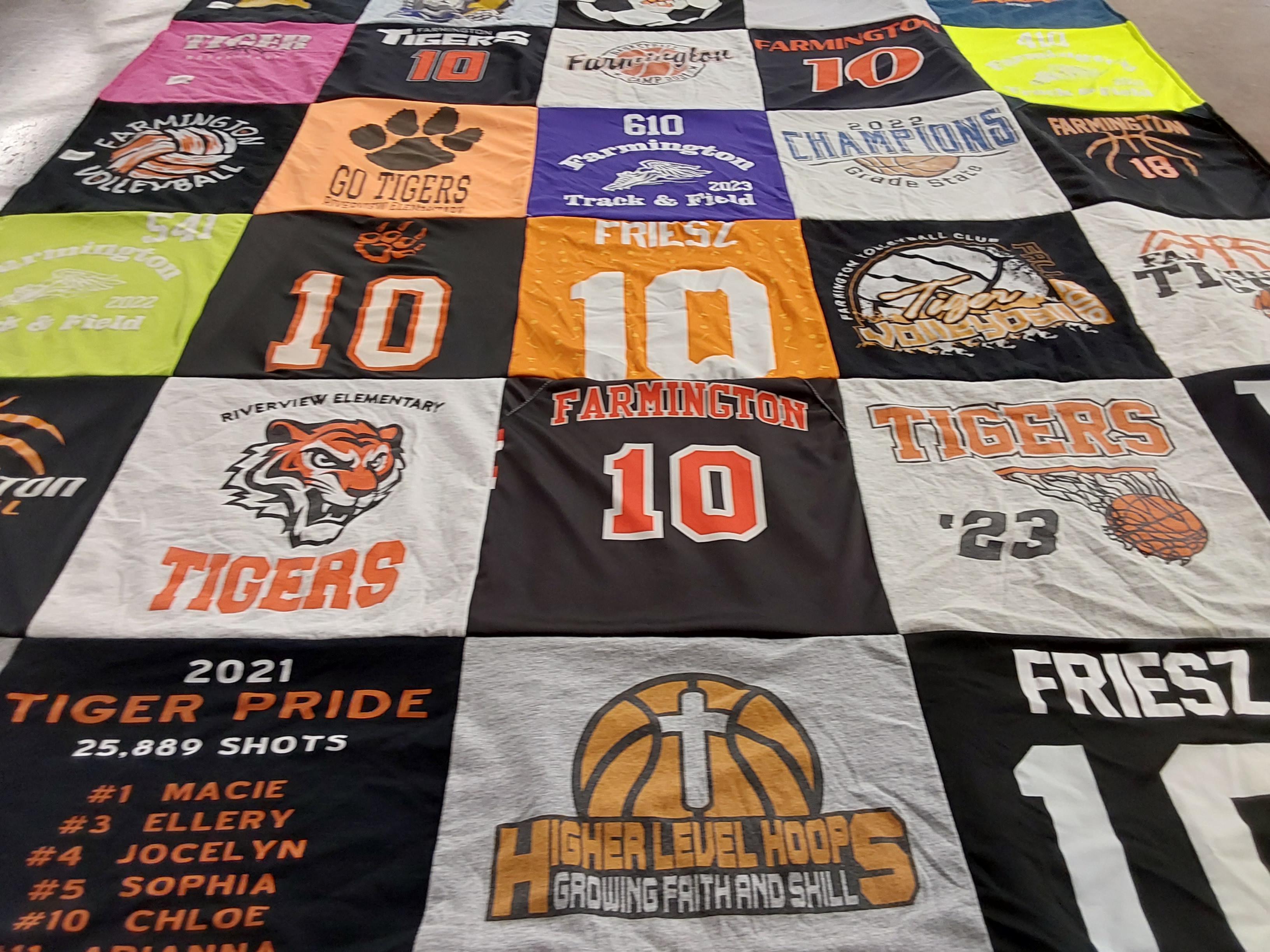 T-shirt quilt featuring farmington tigers by Crystal from MN